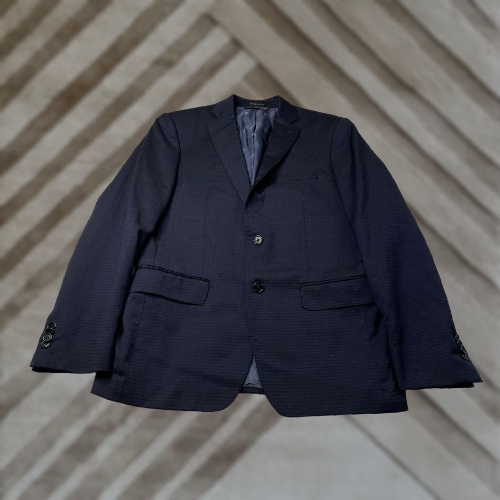 John Varvatos John Varvatos Blazer Men 40R Blue Plaid Wool Single-Breasted Notch Lapel Jacket Coat Checks Wool Blend 100% Size 40R - 1 Thumbnail
