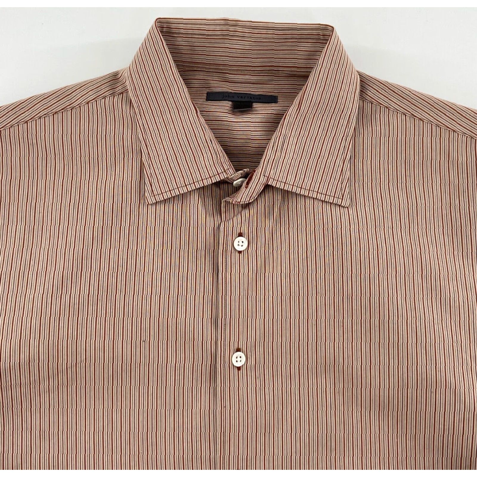 John Varvatos VINTAGE John Varvatos Men's Long Sleeve Button-Up Shirt Size 17/43R Brown Striped Cotton Business Casual Size US XL / EU 56 / 4 - 3 Thumbnail
