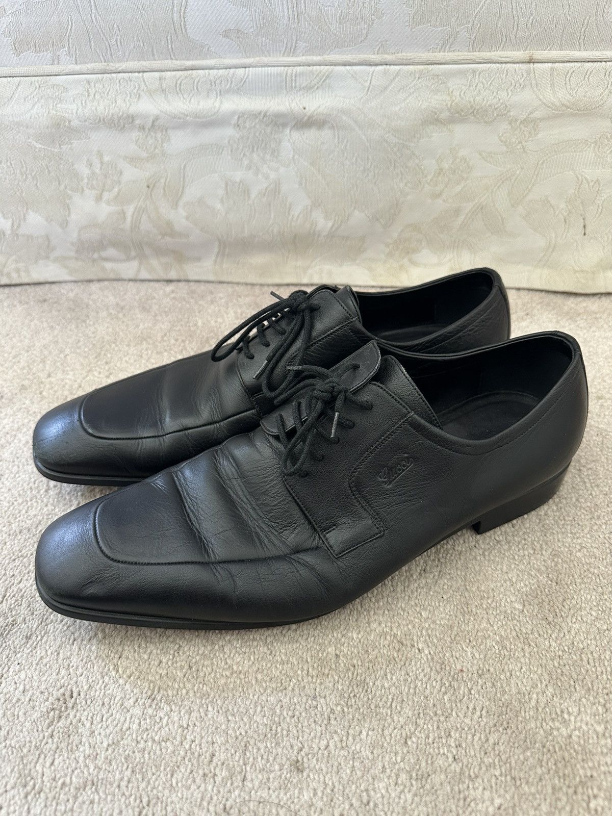 Gucci Gucci Black Leather Square Toe Lace Up Shoes Made in Italy Size US 10 / EU 43 - 1 Thumbnail