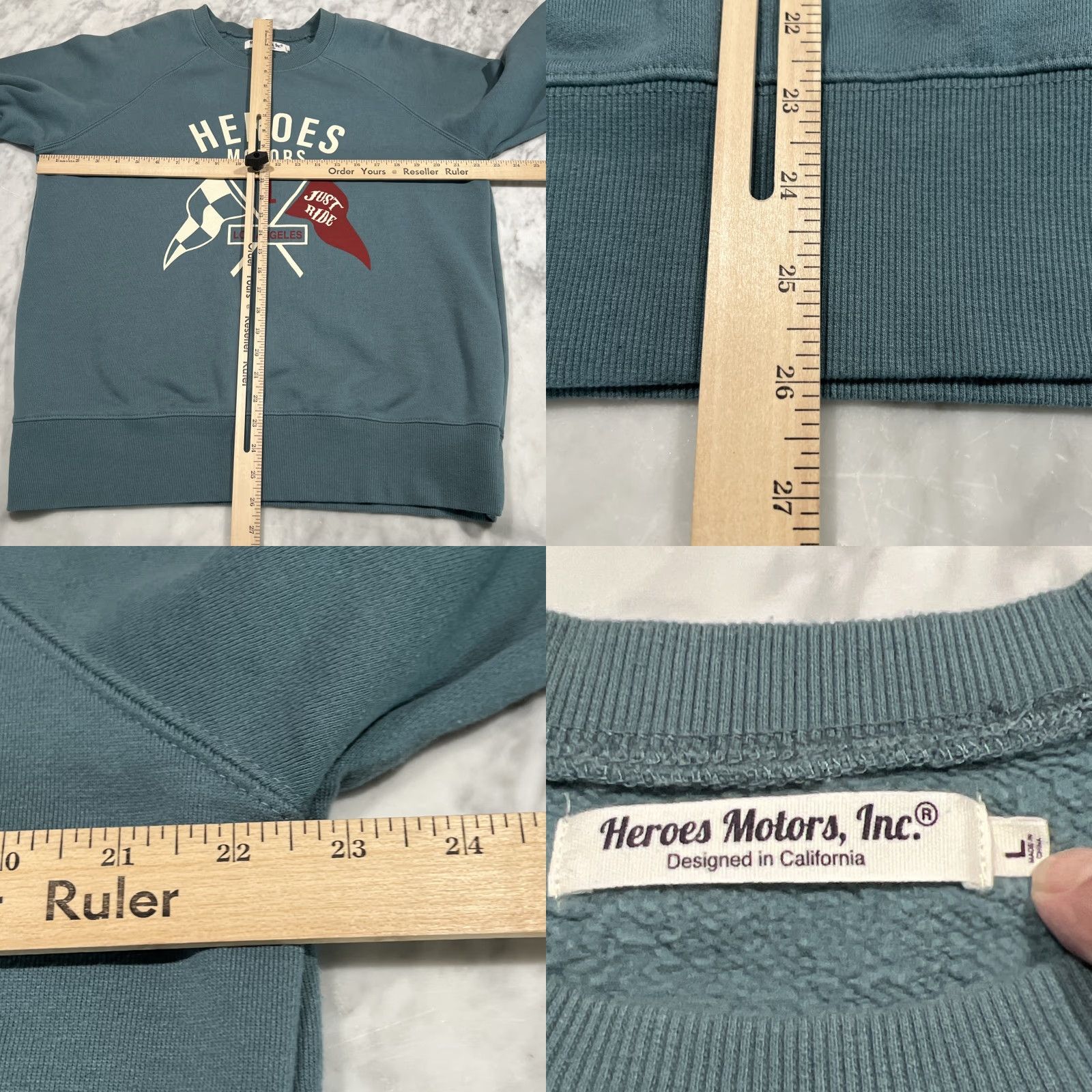 Vintage Hero Motors Inc Mens Sweatshirt Large Pullover Cars Racing Teal Crew Neck Logo Size US L / EU 52-54 / 3 - 8 Thumbnail