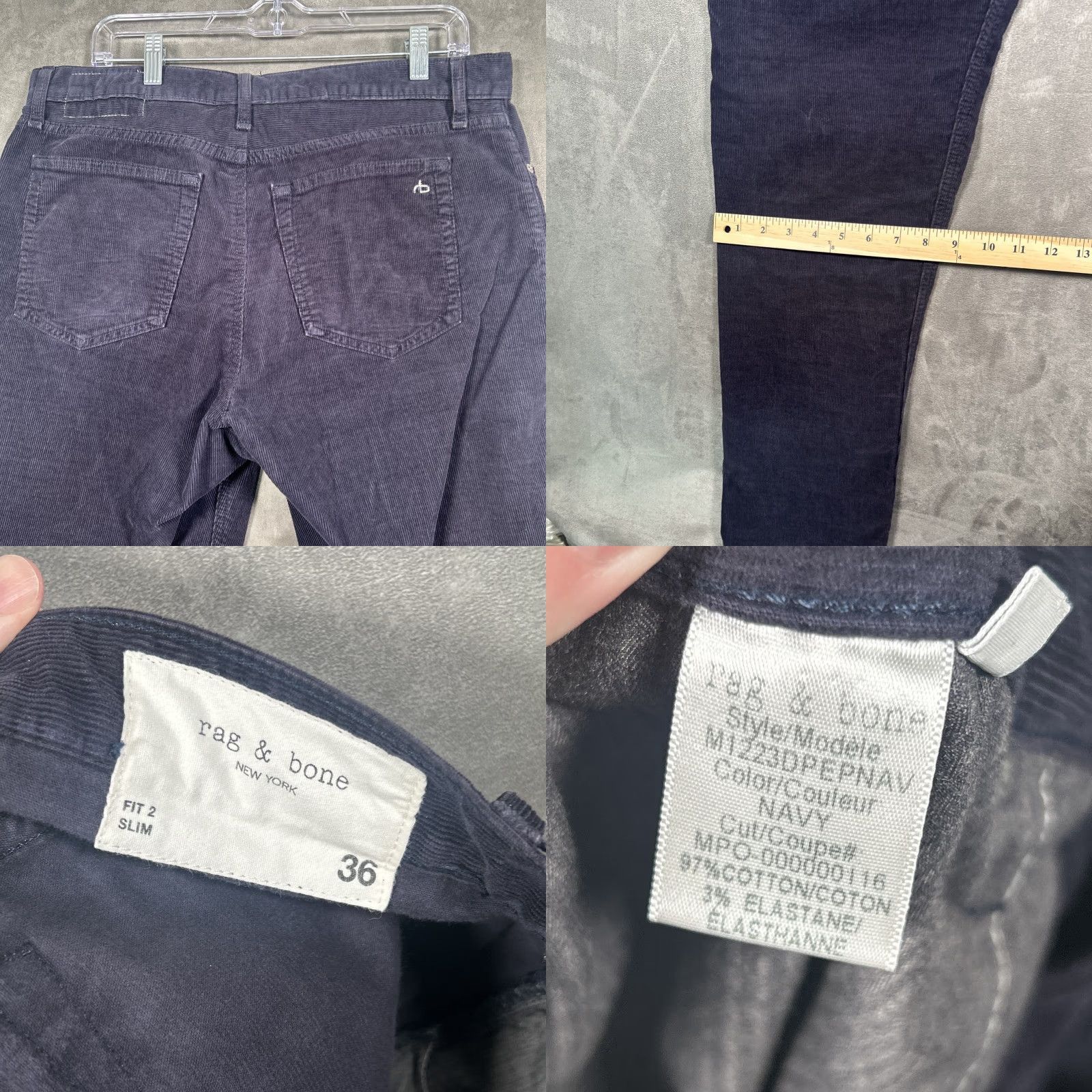 Rag & Bone Rag & Bone Slim Fit Corduroy Pants Dark Navy Blue Cotton Blend 36 Men Straight Leg Flat Front Zip Inseam 33 Vintage No Size US 36 / EU 52 - 8 Thumbnail