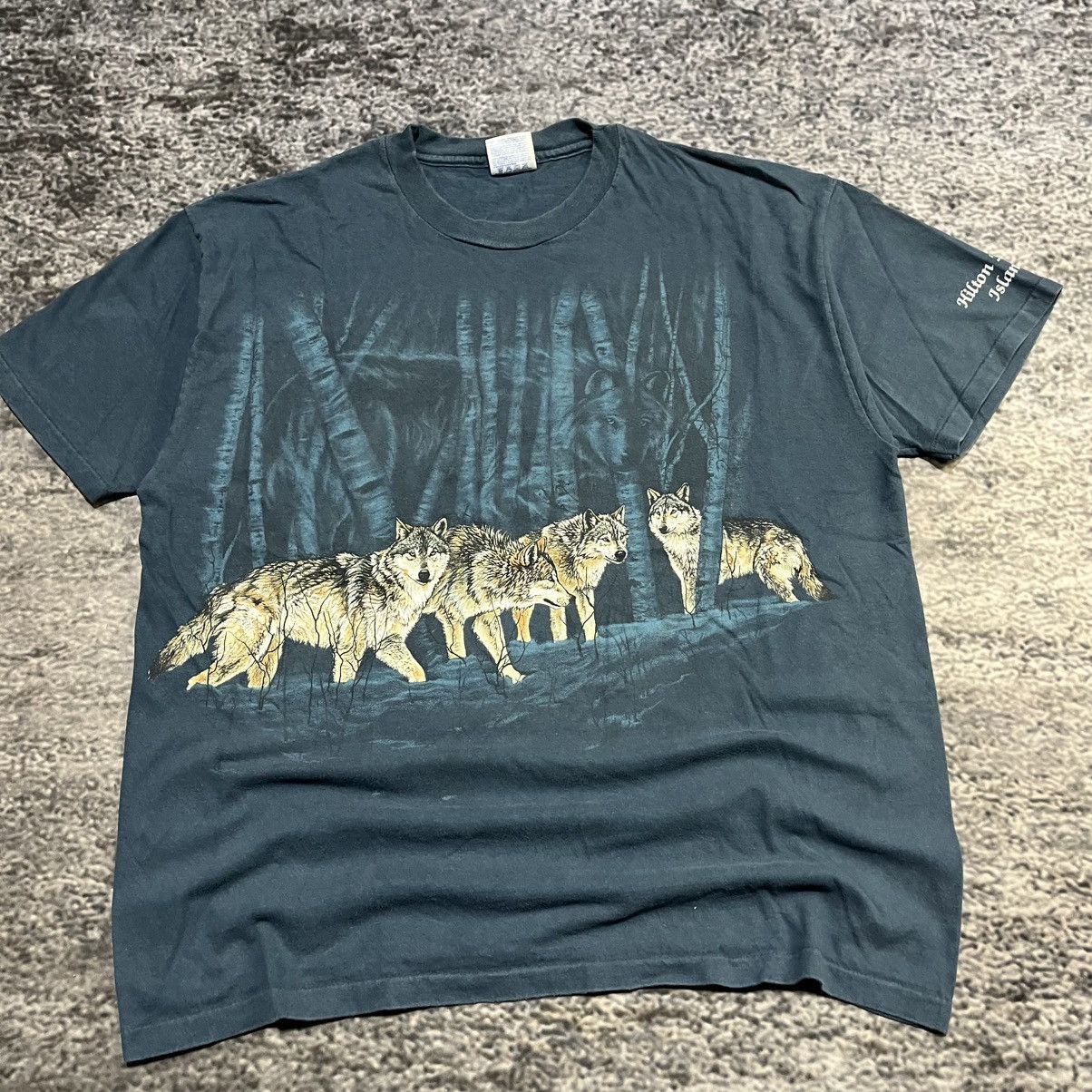 Vintage Vintage 90s Wolf Nature Animal Blue T Shirt Size XL Size US XL / EU 56 / 4 - 3 Thumbnail