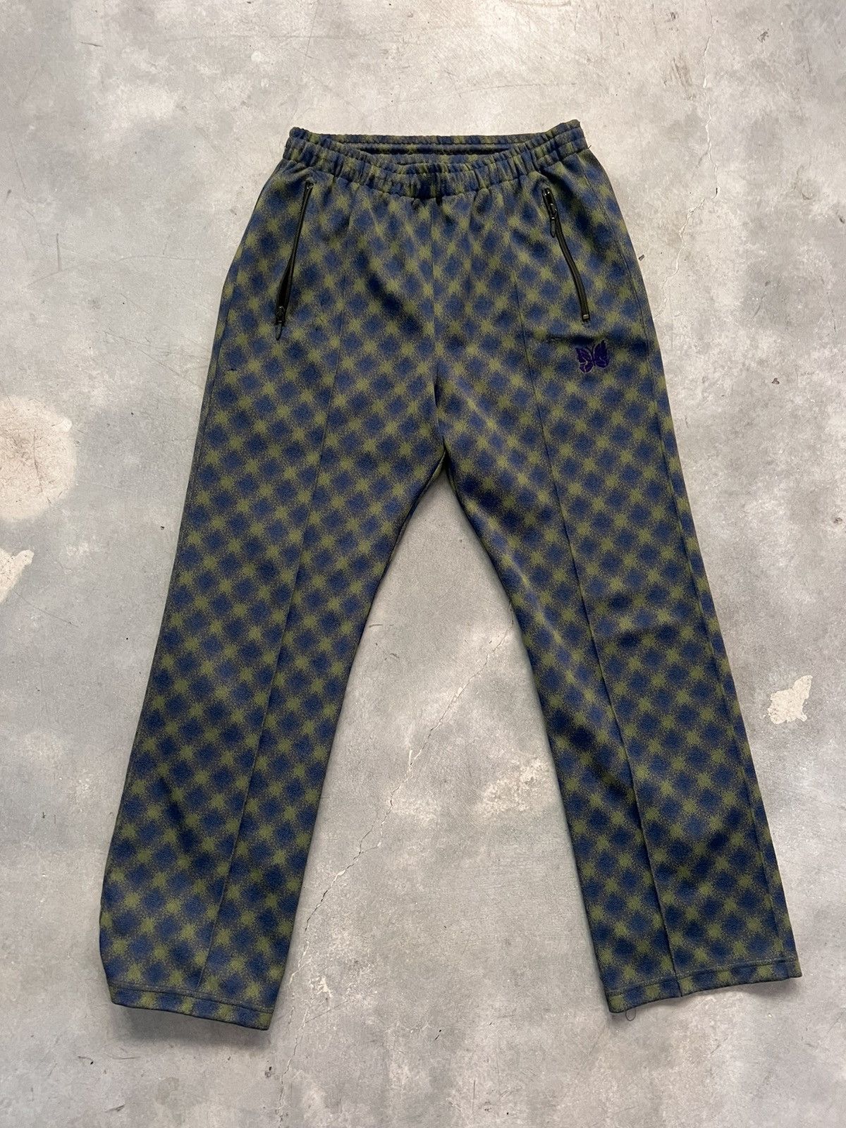 image of Needles Blue And Green Checkered Track Pants, Men's (Size 33)