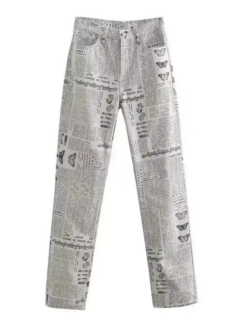 Japanese Brand Casual Letter Printed High Waist Full Trousers Size US 29 - 1 Thumbnail