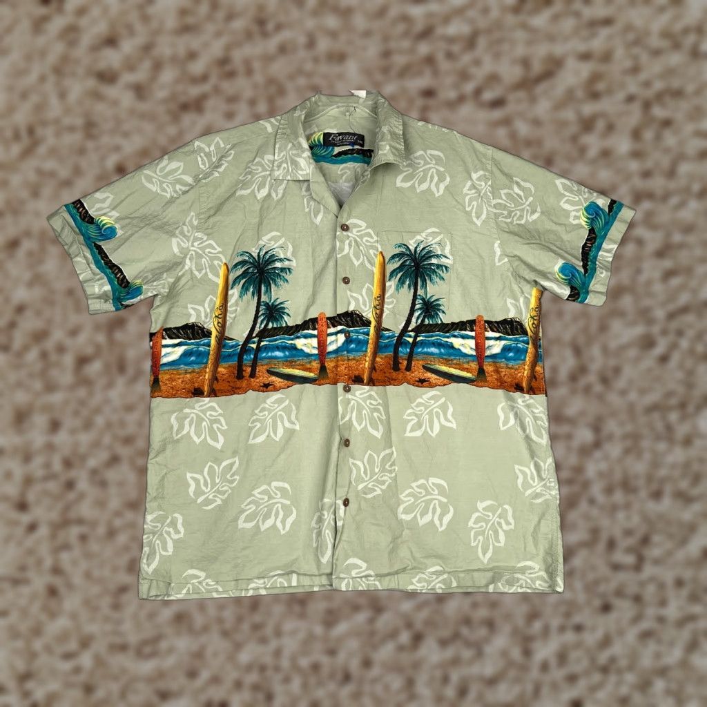 Vintage VINTAGE Favant Shirt Men 2XL Green SurfBoard Beach Palm Button Cotton Hawaiian READ Size US XXL / EU 58 / 5 - 1 Thumbnail
