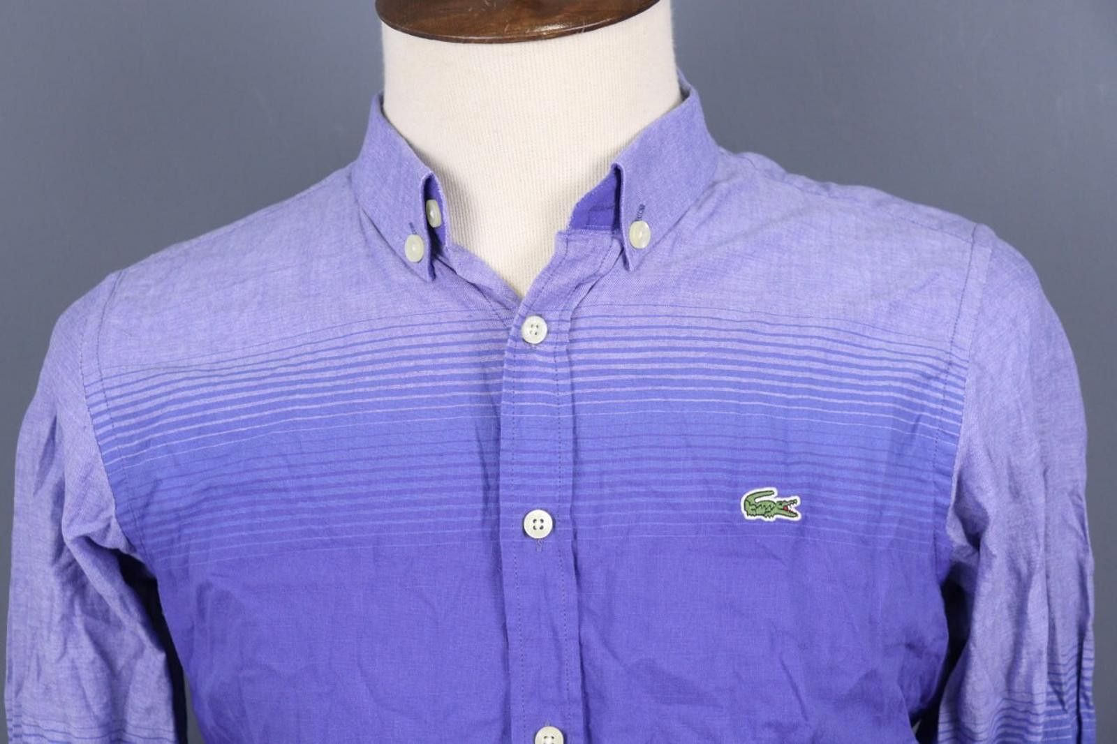 Lacoste Lacoste Slim Fit Regular Fit Blue Striped Up Shirt Size 43 Size US M / EU 48-50 / 2 - 2 Thumbnail