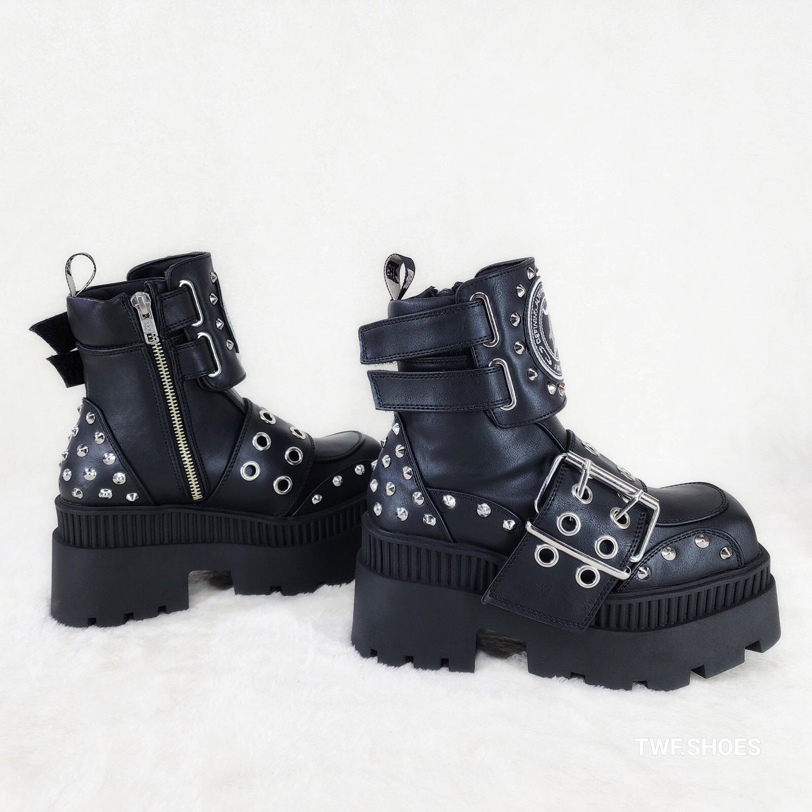 Other Wicked Wrath 58 Square Toe Goth Lace Up Big Buckle Strap Ank Size US 9 / IT 39 - 5 Thumbnail