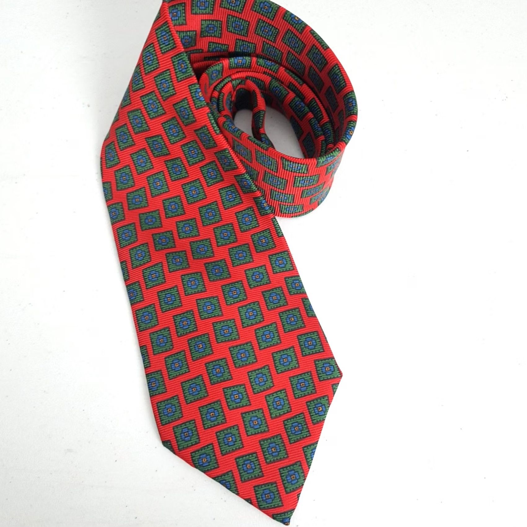 Polo Ralph Lauren Polo by Ralph Lauren Tie Mens One Size Red Geometric Square Print Silk Handmade Size US M / EU 48-50 / 2 - 2 Thumbnail