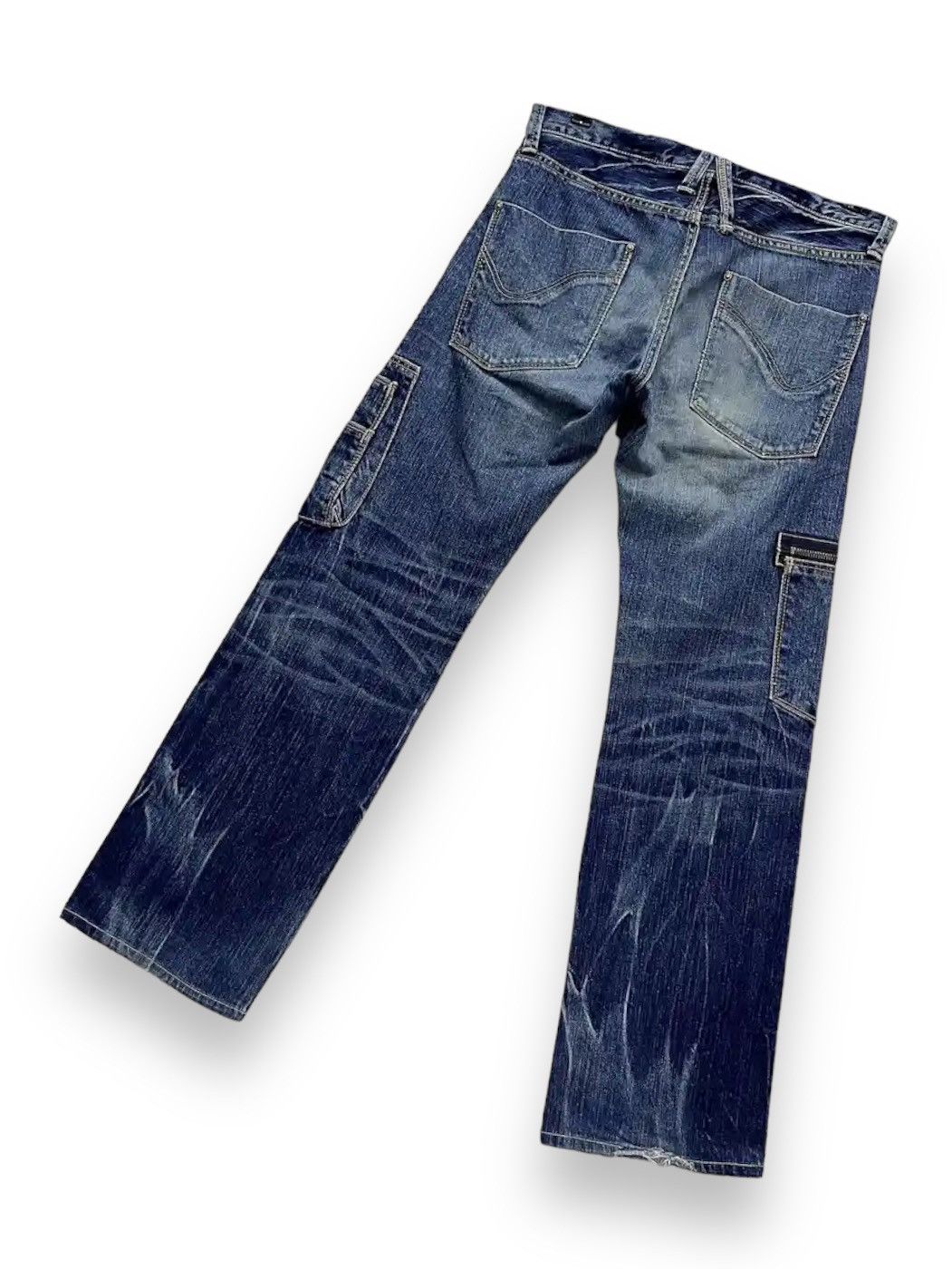 Japan Blue 🔥RARE🇯🇵MADE IN JAPAN BLUEWAY Punk Distressed Denim Cargo Size US 30 / EU 46 - 6 Thumbnail