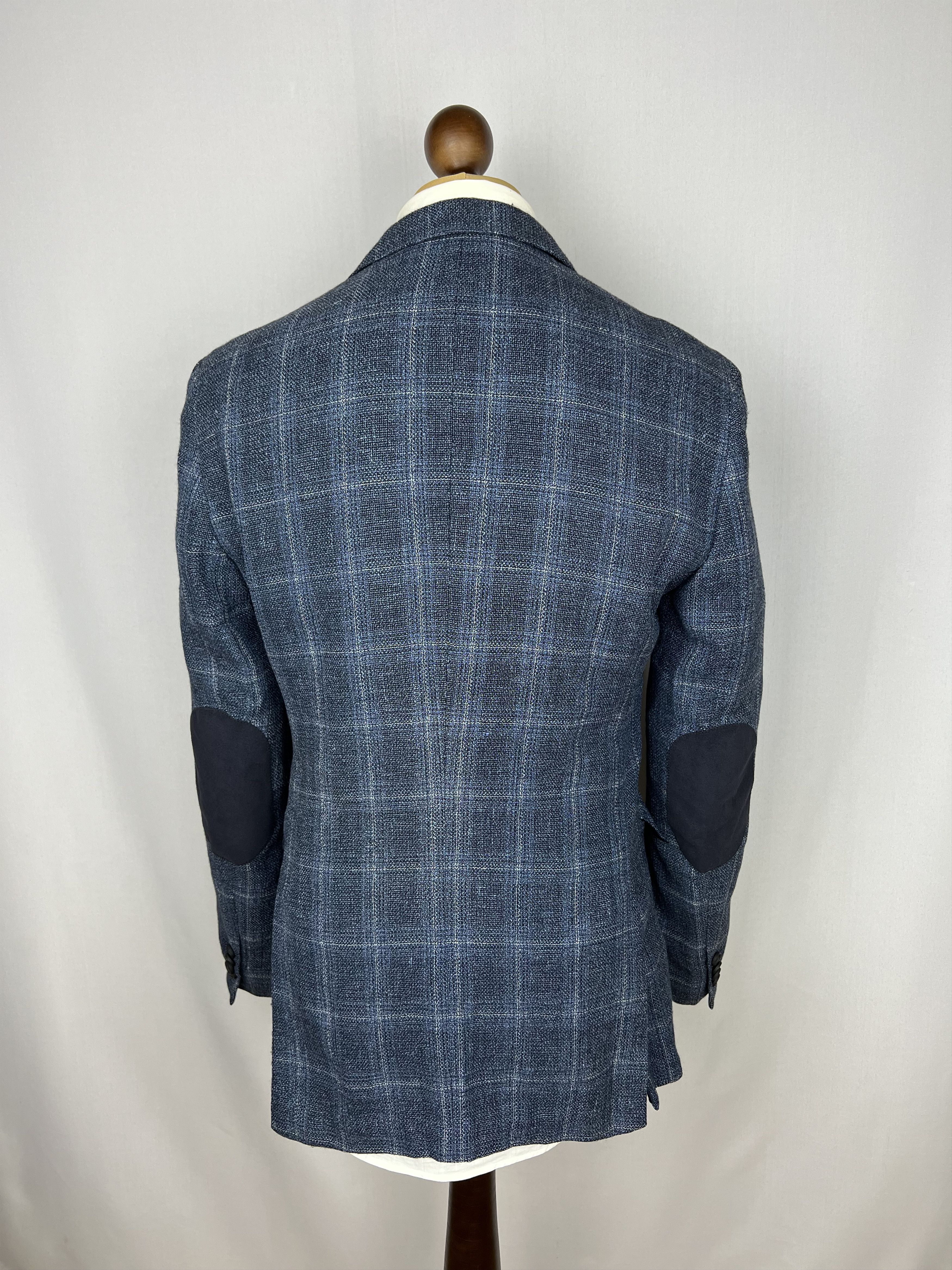 Hugo Boss Navy Windowpane Check Wool\Linen Sport Coat Size 40R - 3 Thumbnail
