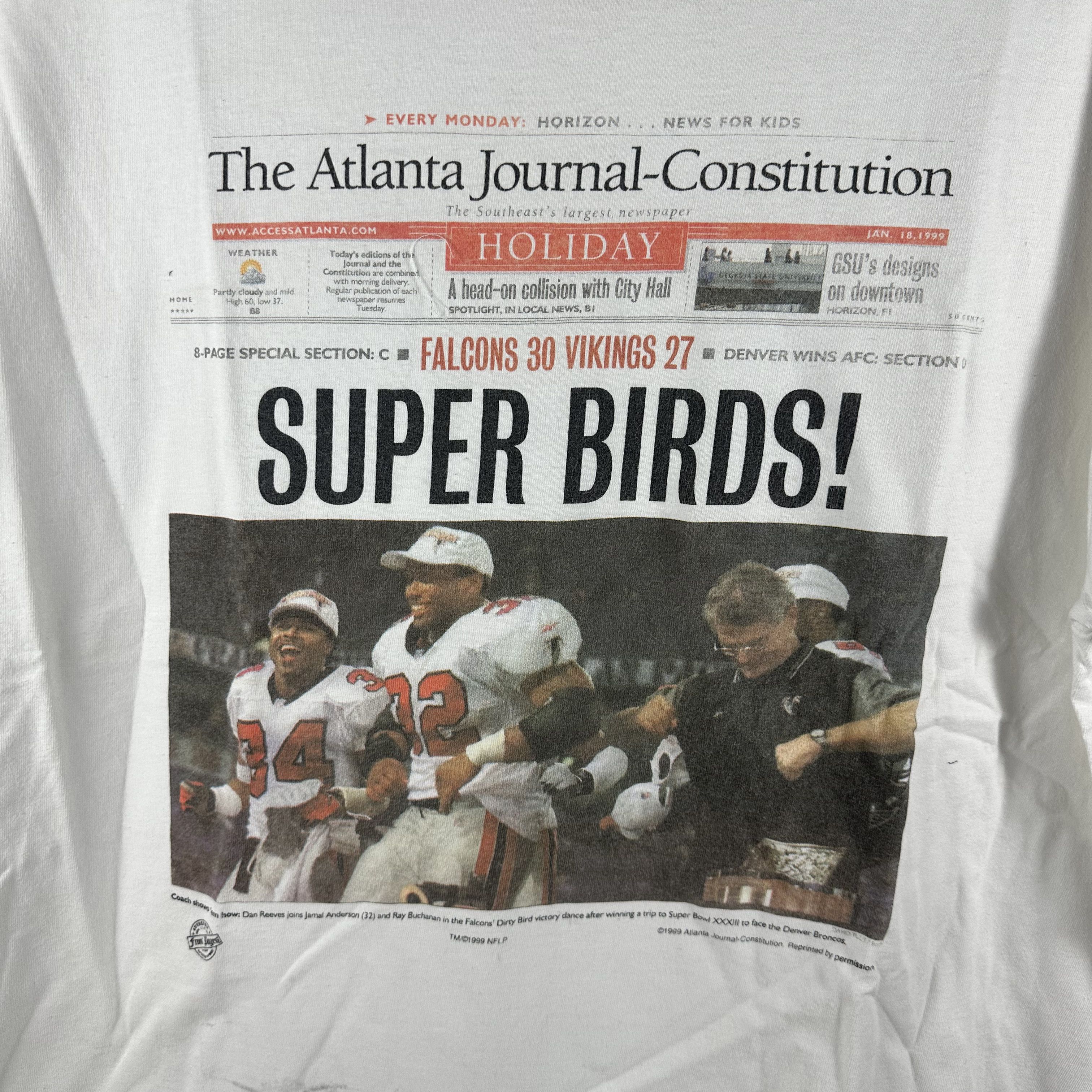 Vintage ​1999 Atlanta Falcons Super Birds! NFL Newspaper​ T-shirt Size US XXL / EU 58 / 5 - 2 Thumbnail