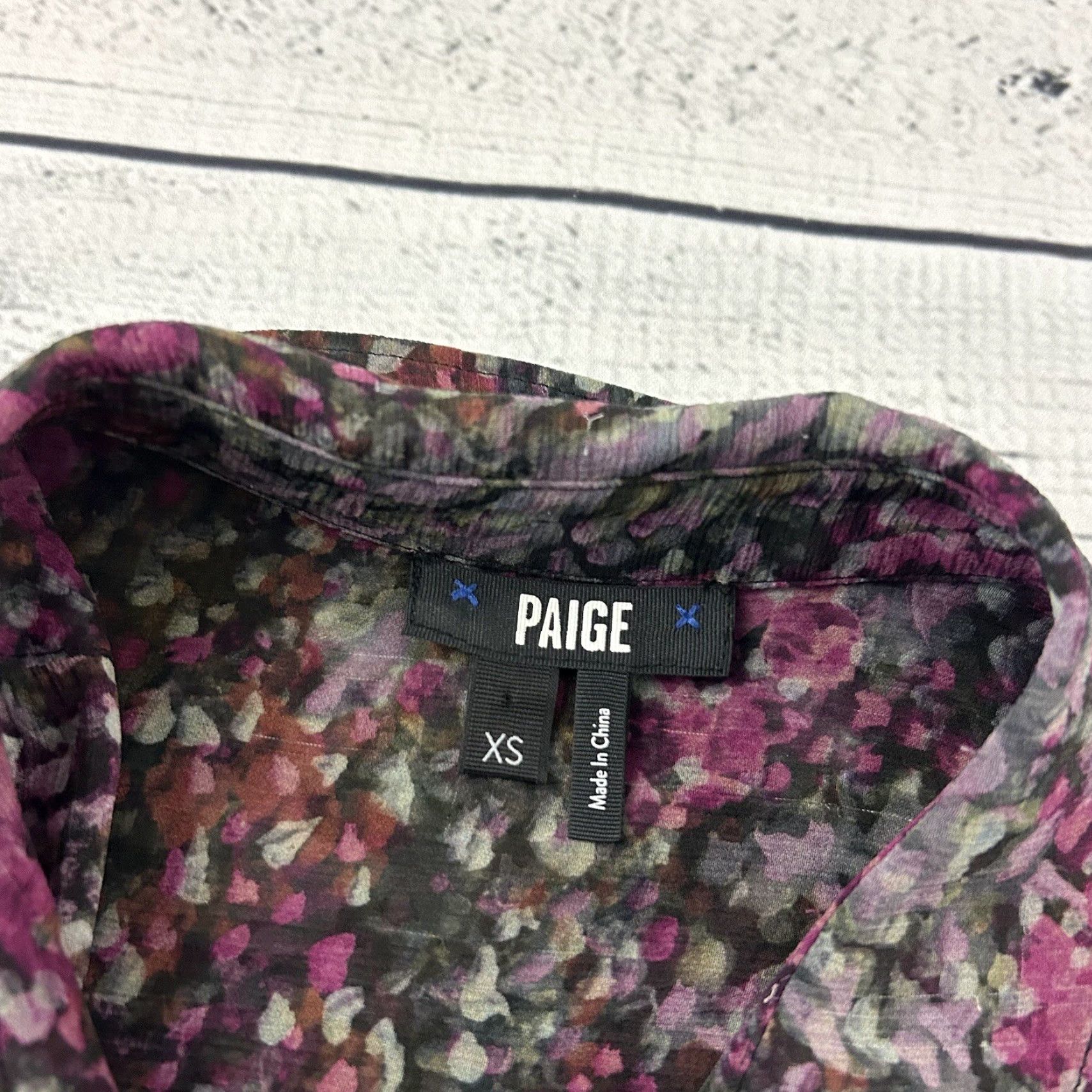 Paige PAIGE Silk Long Ruffle Sleeve Floral Button Front Shirt Women's XS Black Size XS / US 0-2 / IT 36-38 - 2 Thumbnail