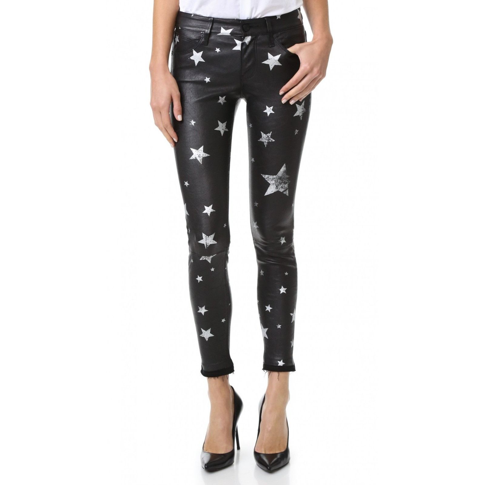 Rta RtA Prince Lambskin Leather Pants Star Print Skinny Stretch Size 24" / US 00 / IT 34 - 4 Thumbnail