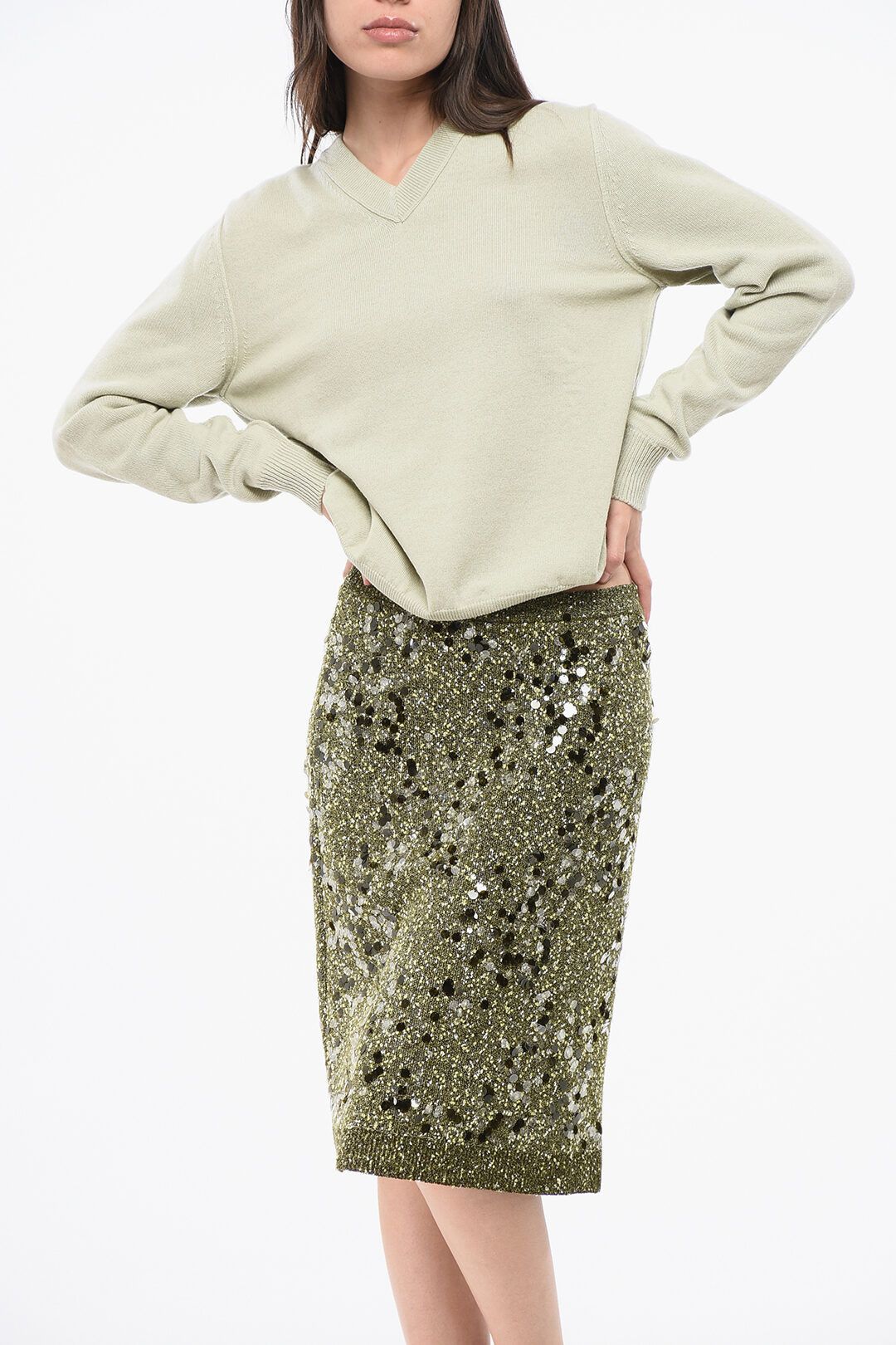 Maison Margiela og1mm0825 Cashmere V-neck Sweater in Light Green Size M / US 6-8 / IT 42-44 - 1 Thumbnail