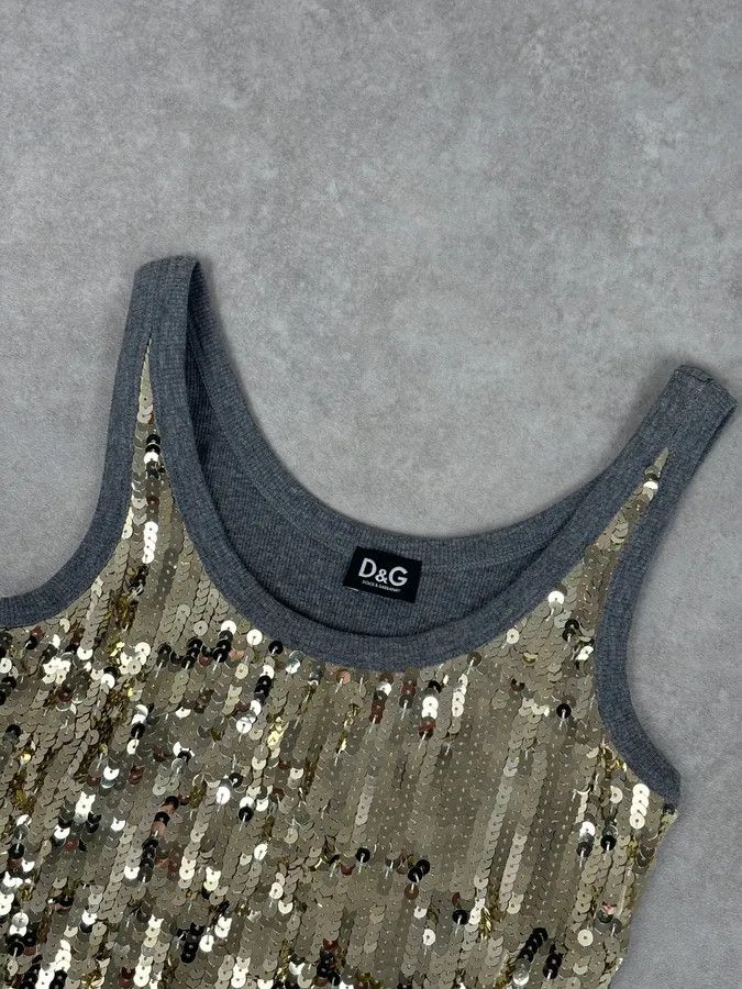 Dolce & Gabbana 2000s Dolce & Gabbana Gold Glitter Tank Top Size S / US 4 / IT 40 - 4 Thumbnail