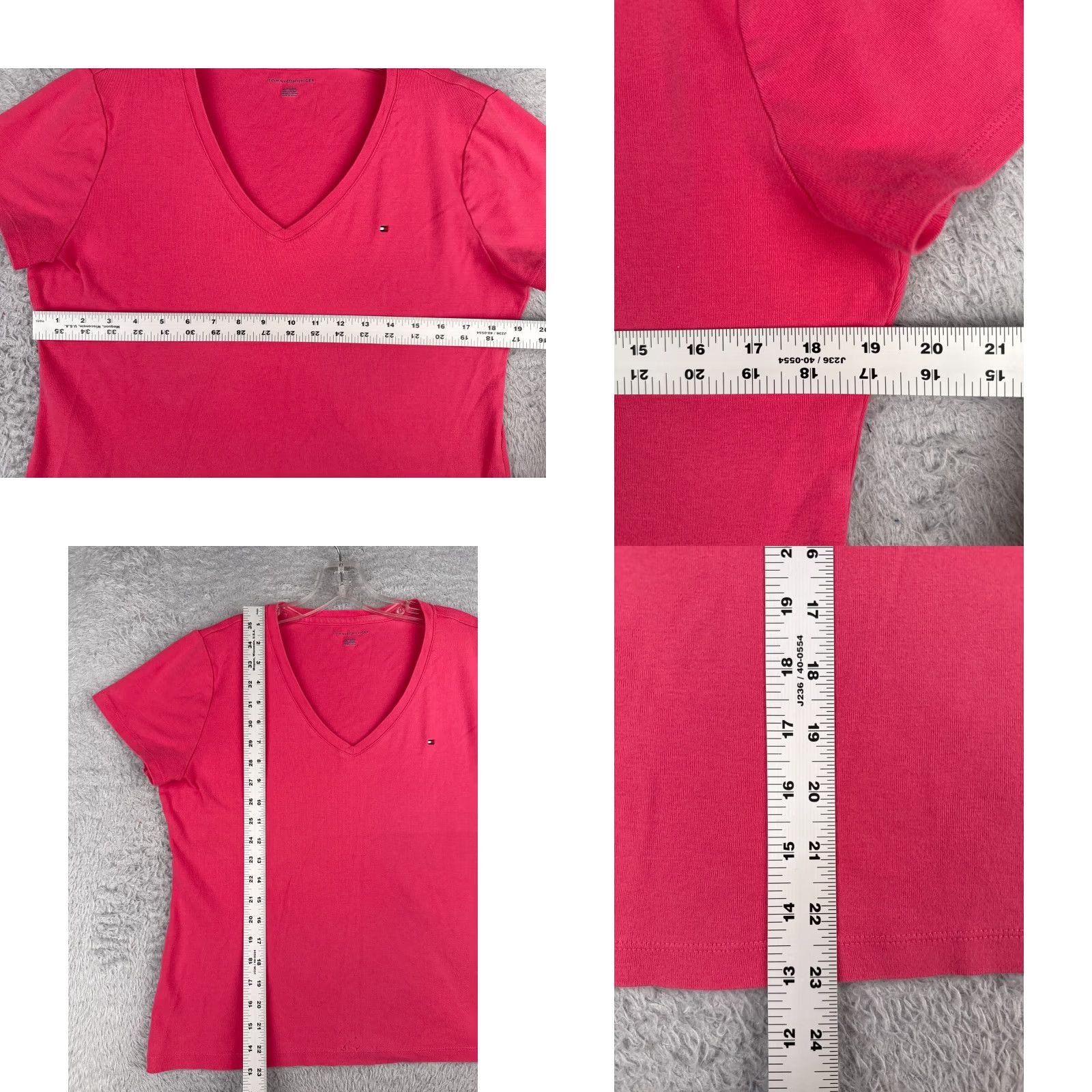 Tommy Hilfiger Tommy Hilfiger Pink Cotton V-Neck Shirt Women's XL Short Sleeve Casual Designer Size XL / US 12-14 / IT 48-50 - 8 Thumbnail