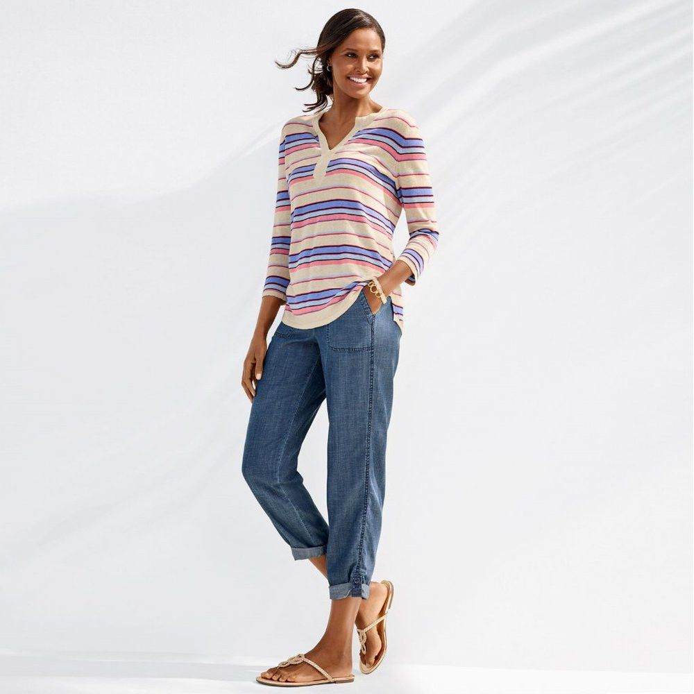 Talbots New Talbots Linen blend Split Neck Striped Sweater Size XL Size XL / US 12-14 / IT 48-50 - 1 Thumbnail
