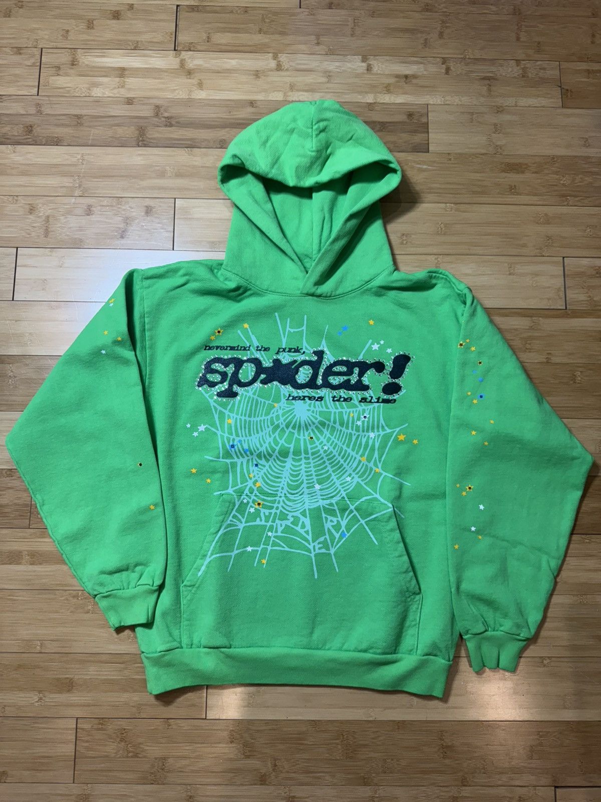 Sp5der SP5DER RHINESTONE PUNK V2 HOODIE GREEN - SIZE L Size US L / EU 52-54 / 3 - 1 Thumbnail