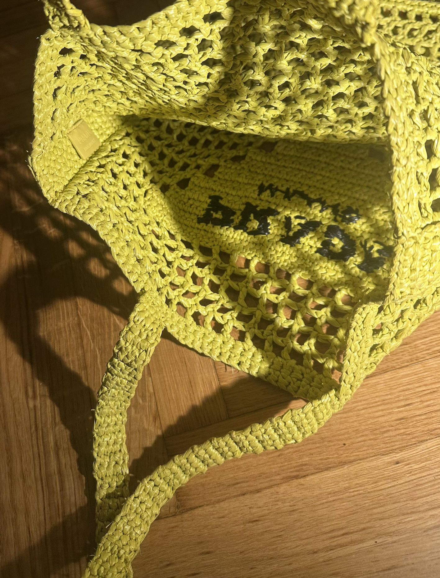 Prada PRADA crochet raffia triangle logo tote bag - lime green Size ONE SIZE - 8 Thumbnail