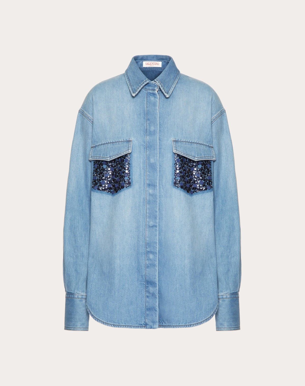 Valentino o1s1wg110525 Embroidered Denim Shirt in Blue Size L / US 10 / IT 46 - 1 Thumbnail