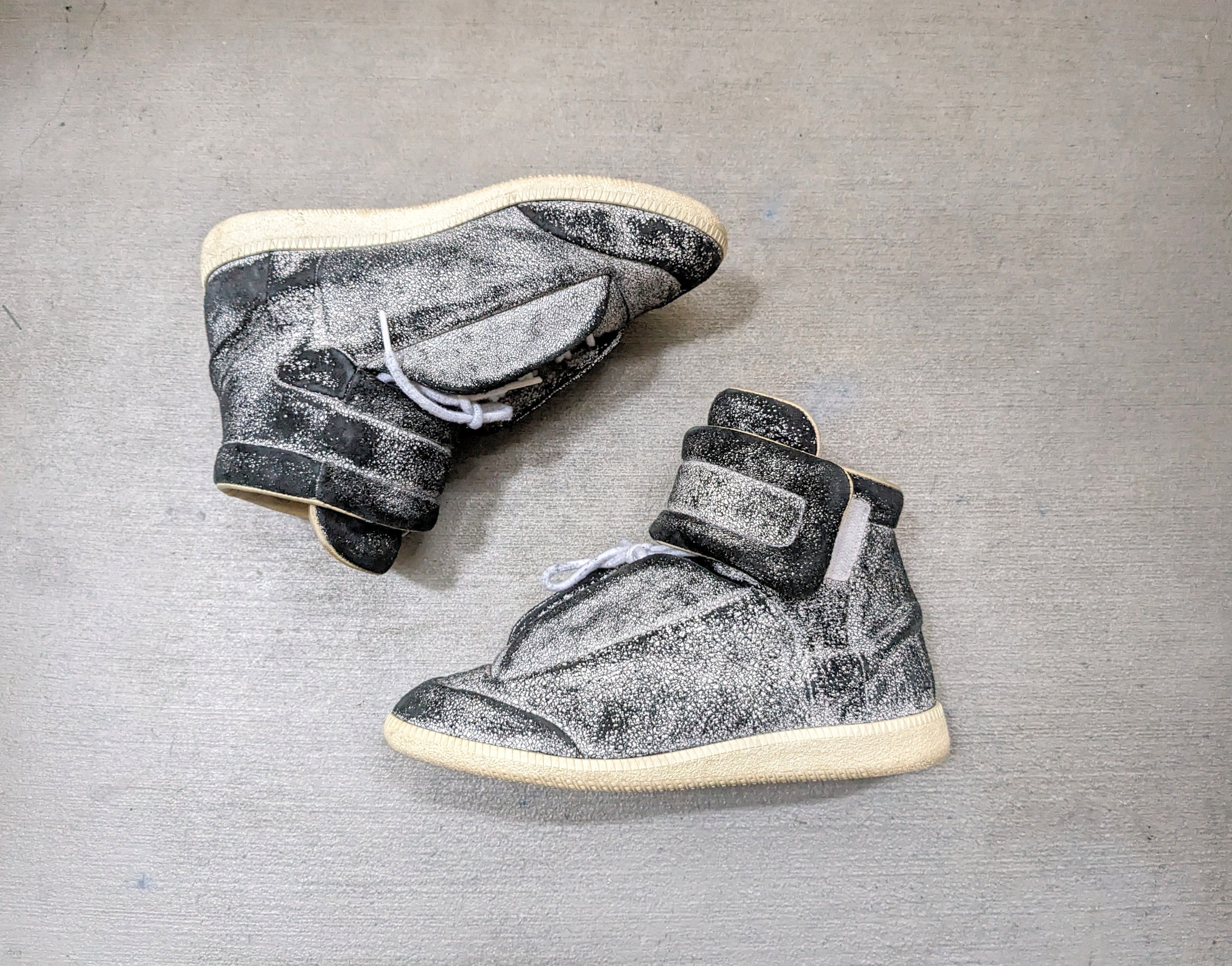image of Maison Margiela Future Suede 7 40 High Tops Leather Shoes in White Black, Men's
