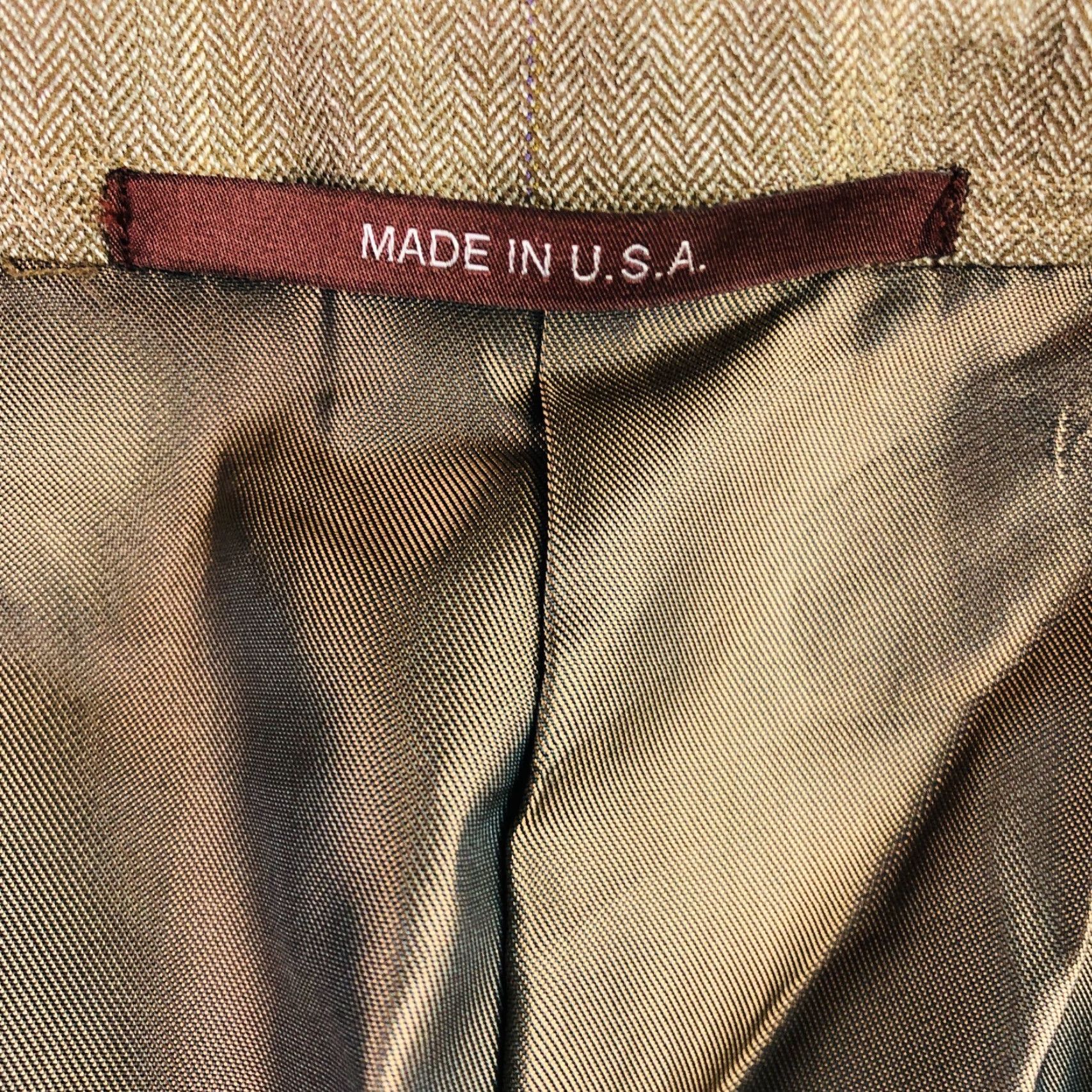 Vintage Hickey Freeman Men's Wool 2-Button Blazer Brown Herringbone Plaid USA 46 R Size 46R - 2 Thumbnail