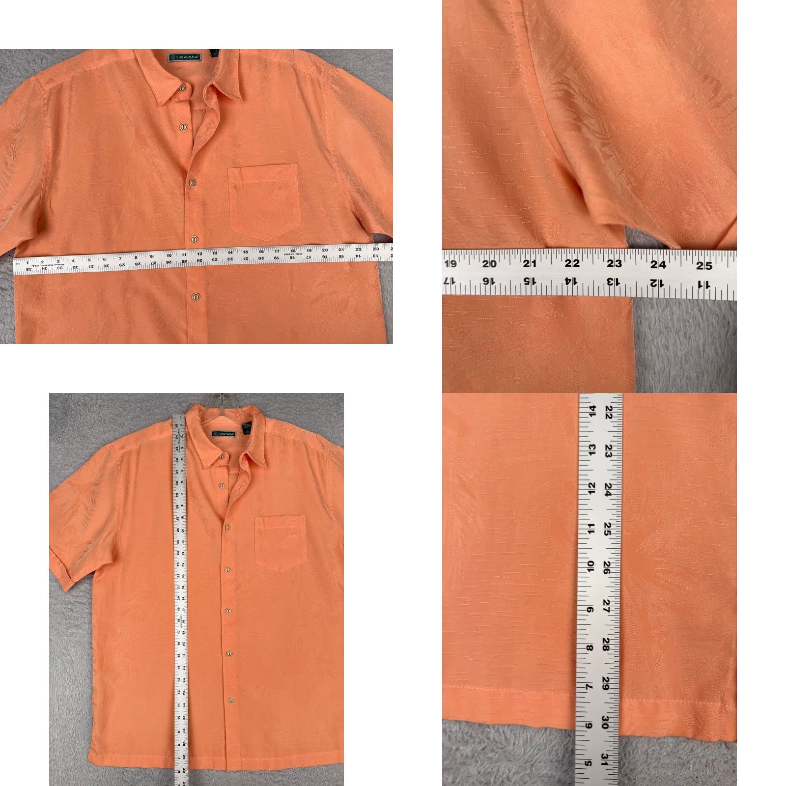 Cubavera Cubavera Men Shirt Casual Hawaiian Floral Orange Embroidered Button-Up Rayon Blend Size US L / EU 52-54 / 3 - 8 Thumbnail