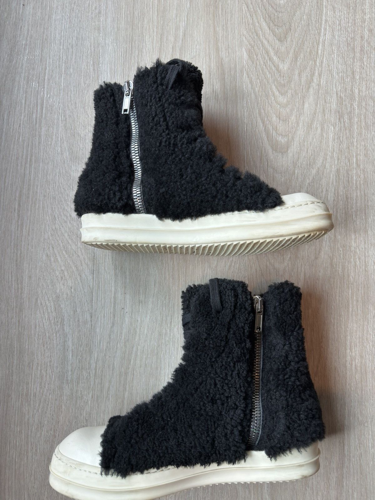 Rick Owens Black Mainline Shearling Ramones High Sneakers Size US 7 / EU 40 - 3 Thumbnail