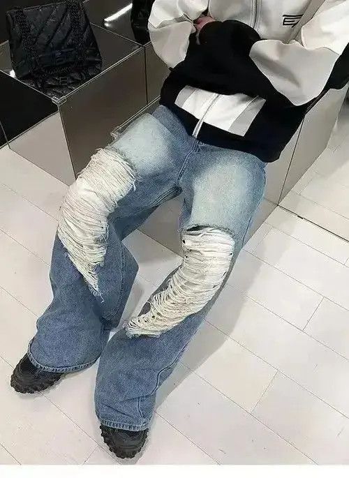 Japanese Brand Washed vintage ripped raw baggy jeans Size US 32 / EU 48 - 3 Thumbnail