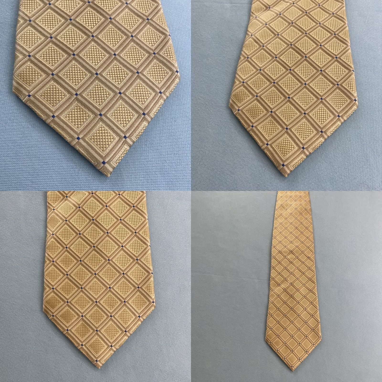 Vintage VINTAGE Henry Jacobson Silk Tie Necktie Geometric Dots Yellow Gold Blue 57"-60" 4x60 Mens Size ONE SIZE - 9 Thumbnail