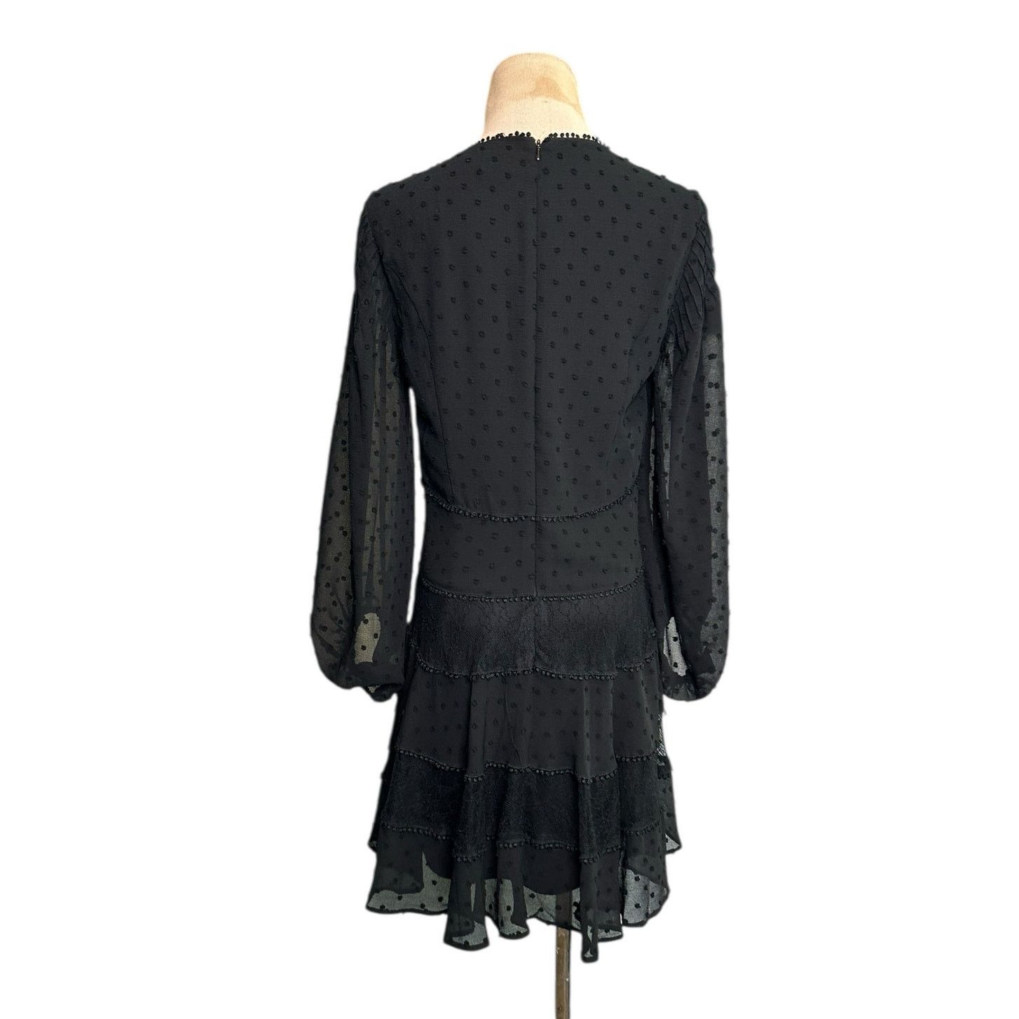 REVOLVE Bardot Mae black lace long sleeves tiered mini dress size 6 Size M / US 6-8 / IT 42-44 - 2 Thumbnail