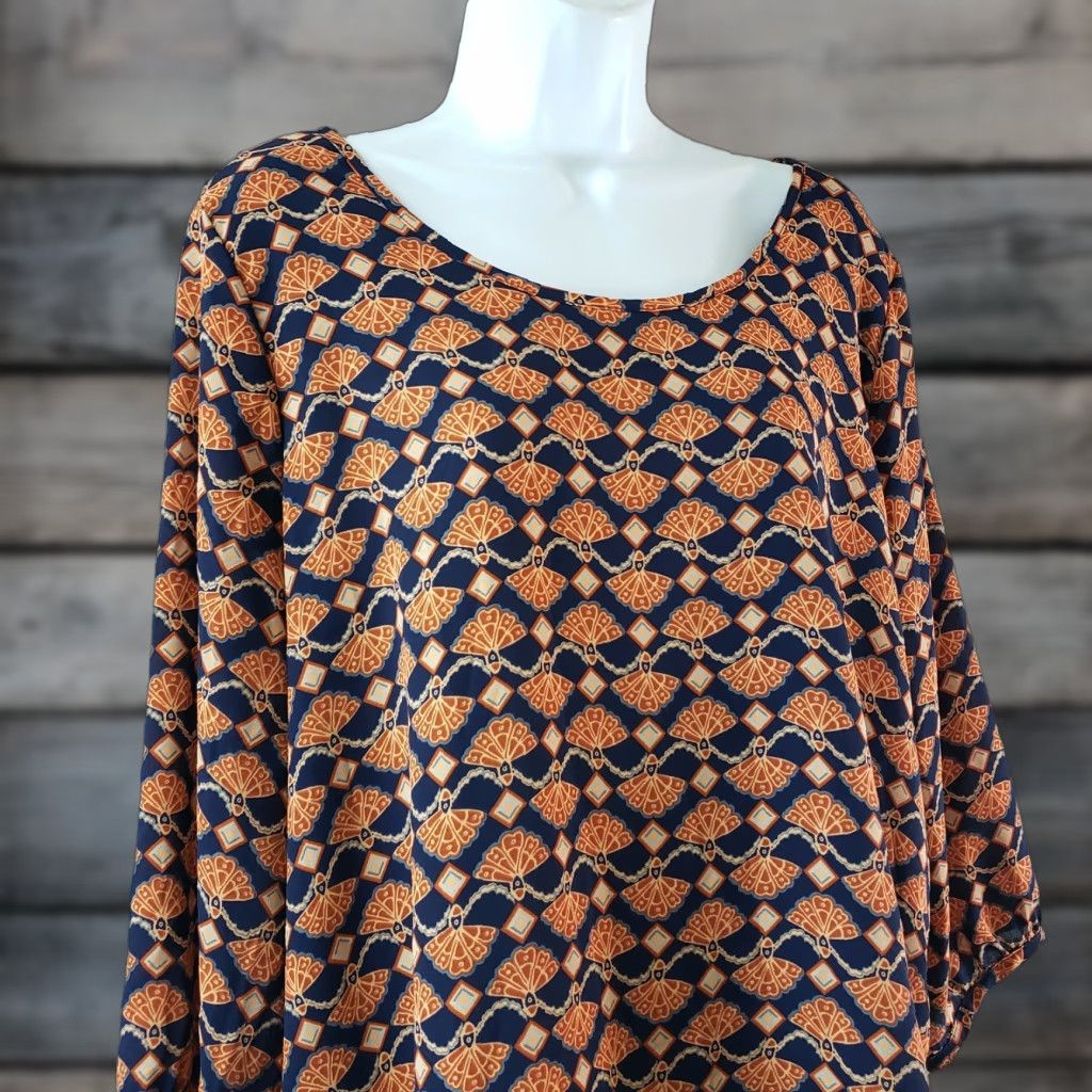 Vintage Pleione Womens Top Blouse 3/4 Sleeve L Orange Blue Adult Womens Size L / US 10 / IT 46 - 1 Thumbnail