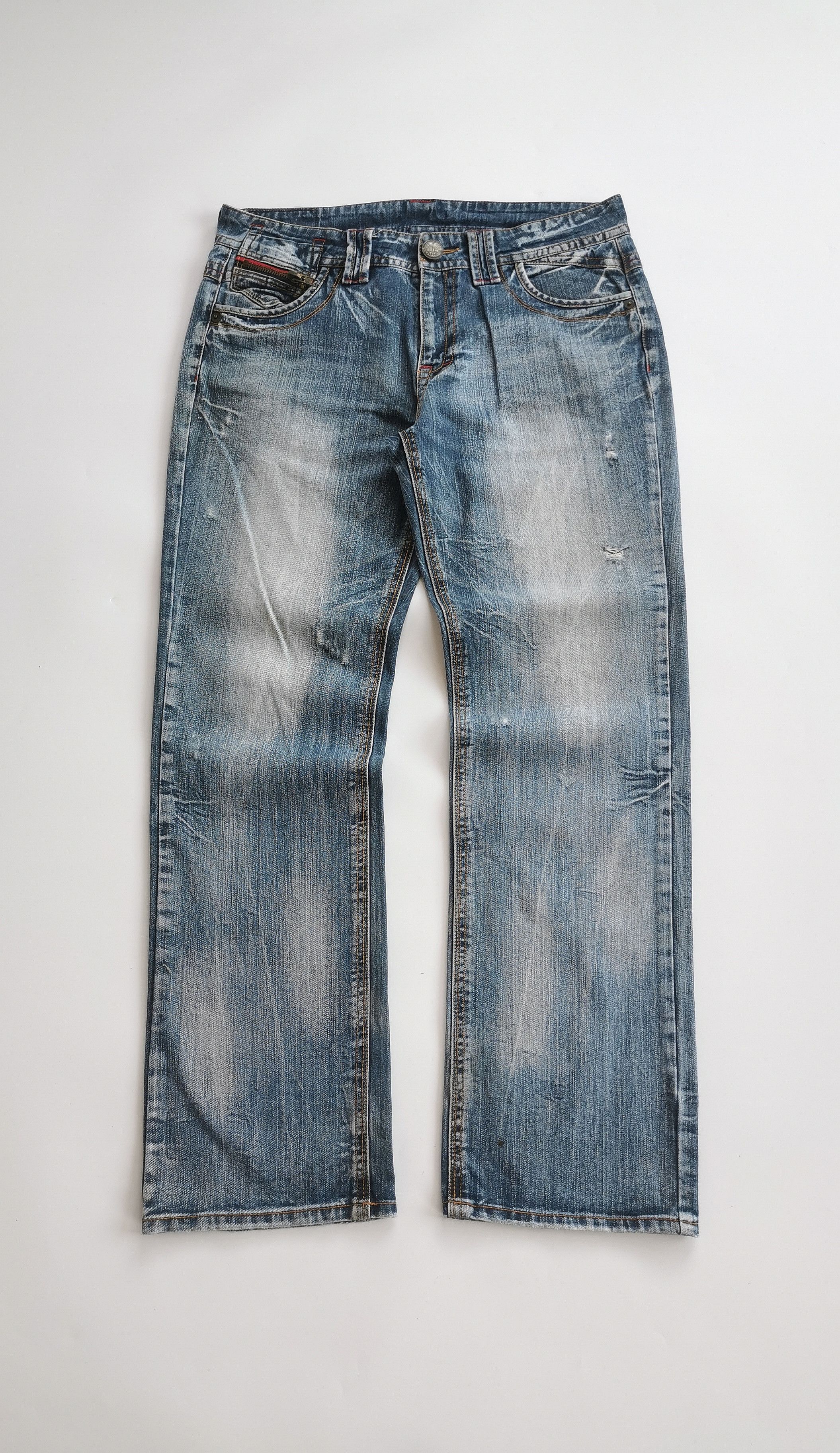 semanticdesign Semantic Design Tri-Zip Distressed Bootcut Flare
