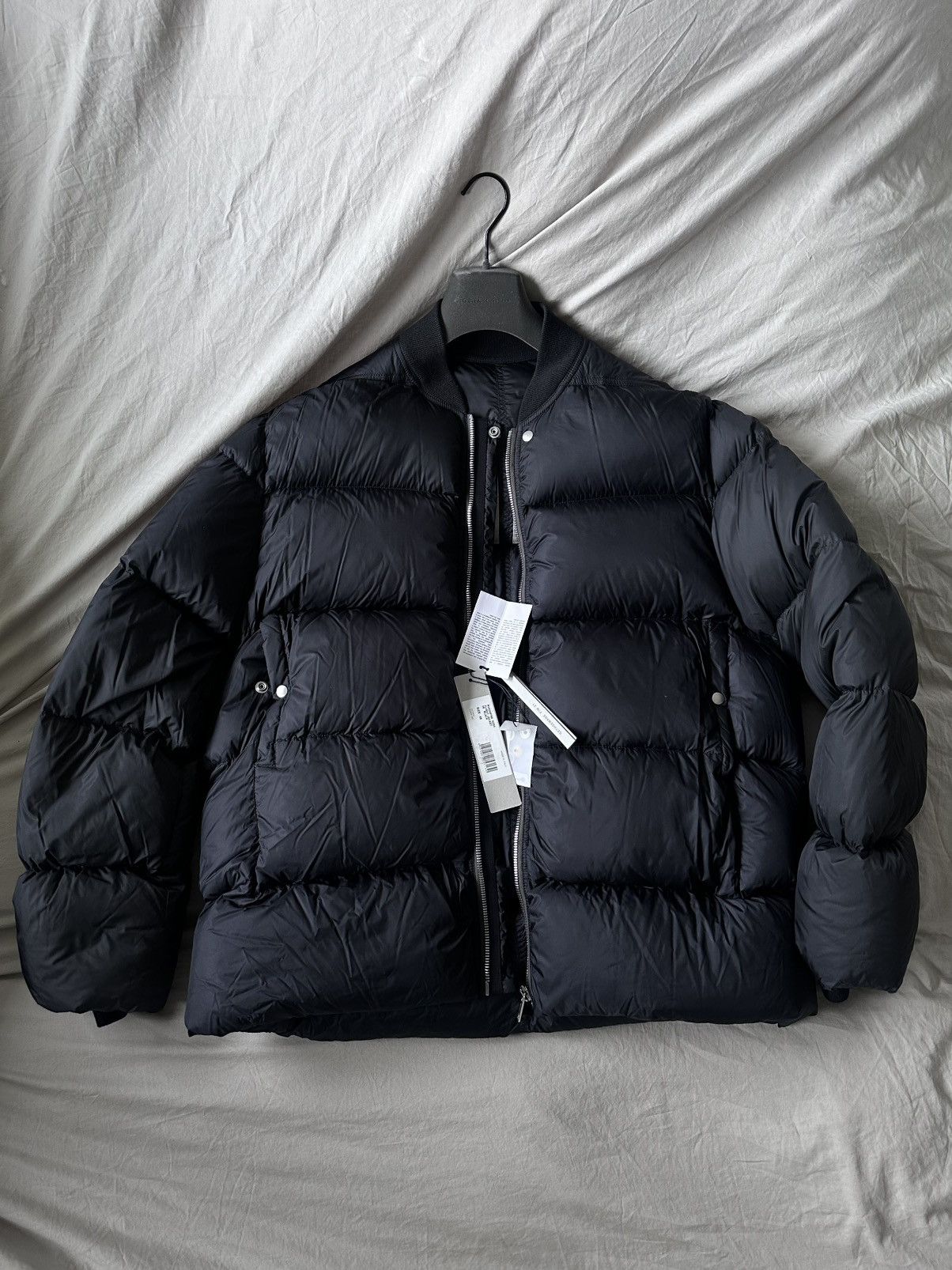 Rick Owens: Black Flight Leather Down Jacket | SSENSE