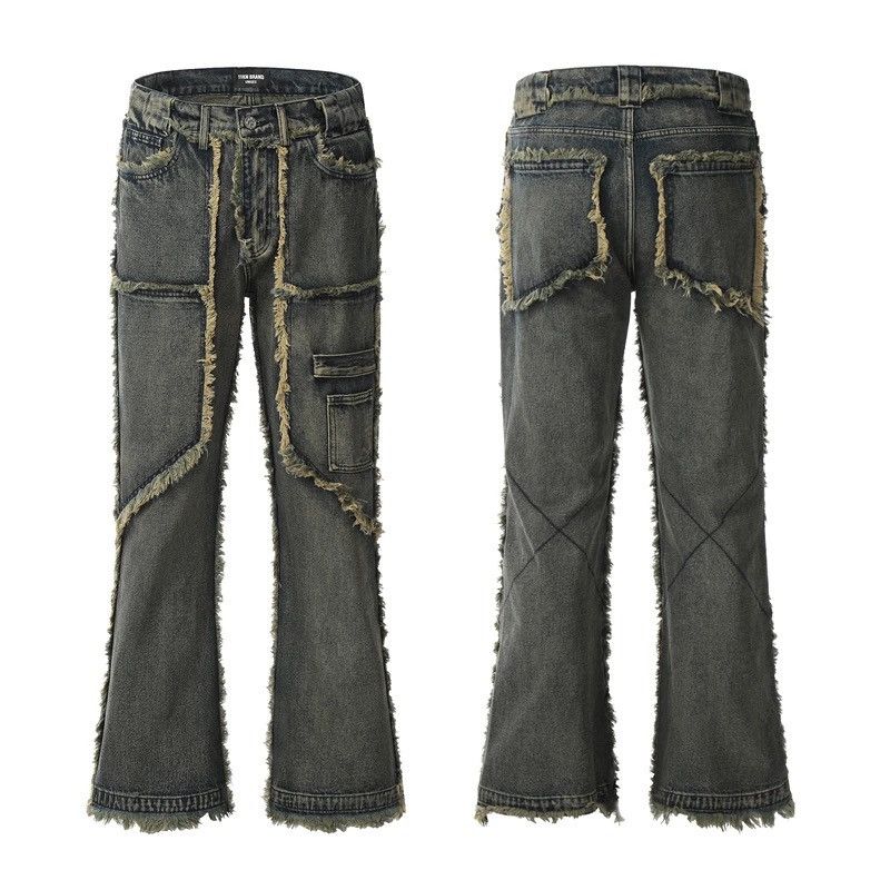Japanese Brand × Jean Vintage Raw Jeans Trousers y2k holes pockets streetwear Size US 32 / EU 48 - 4 Thumbnail