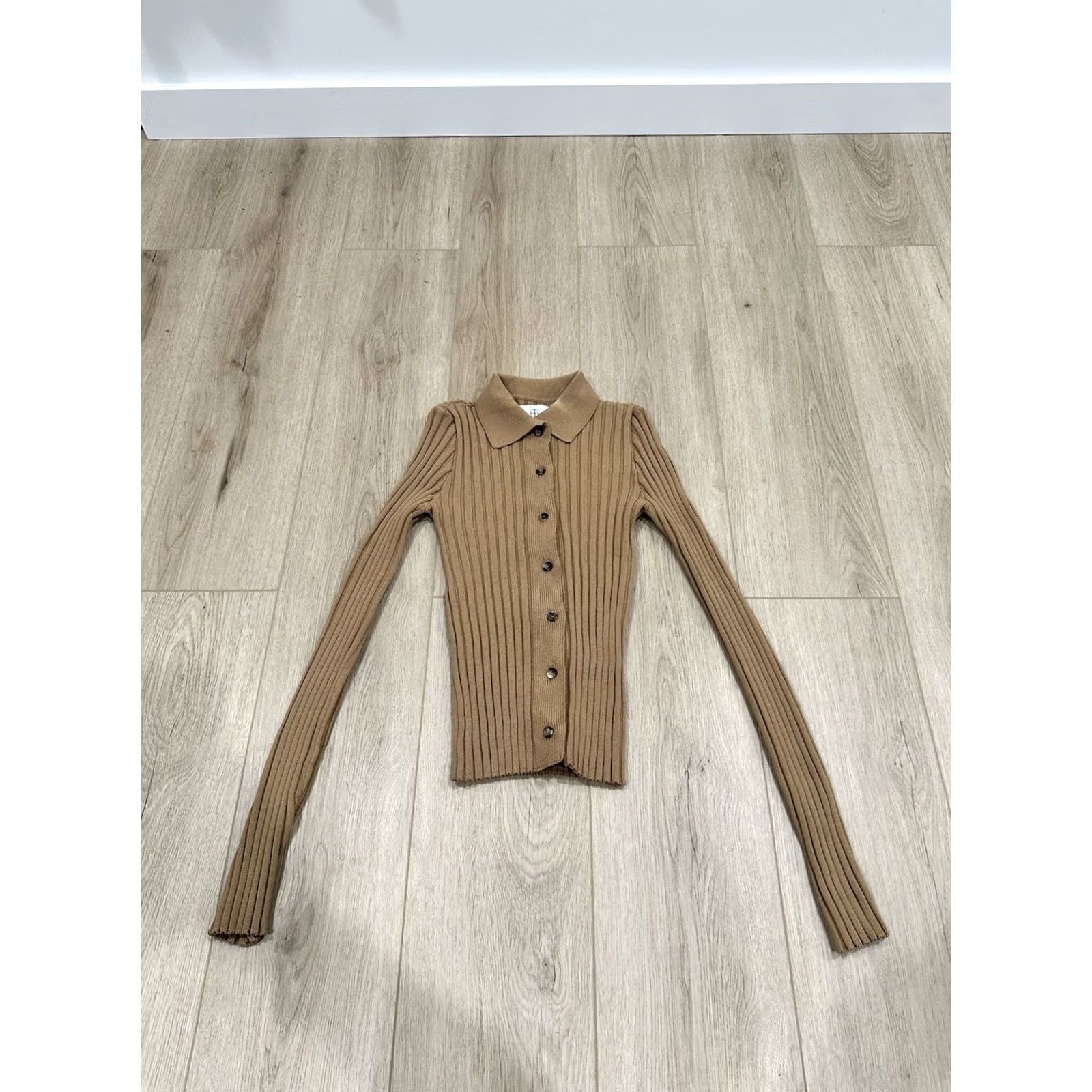 Anine Bing ANINE BING Cardigan Sweater XS Womens Knit Ribbed Collared Cropped Casual Fall Spring Winter Brown Size XS / US 0-2 / IT 36-38 - 2 Thumbnail