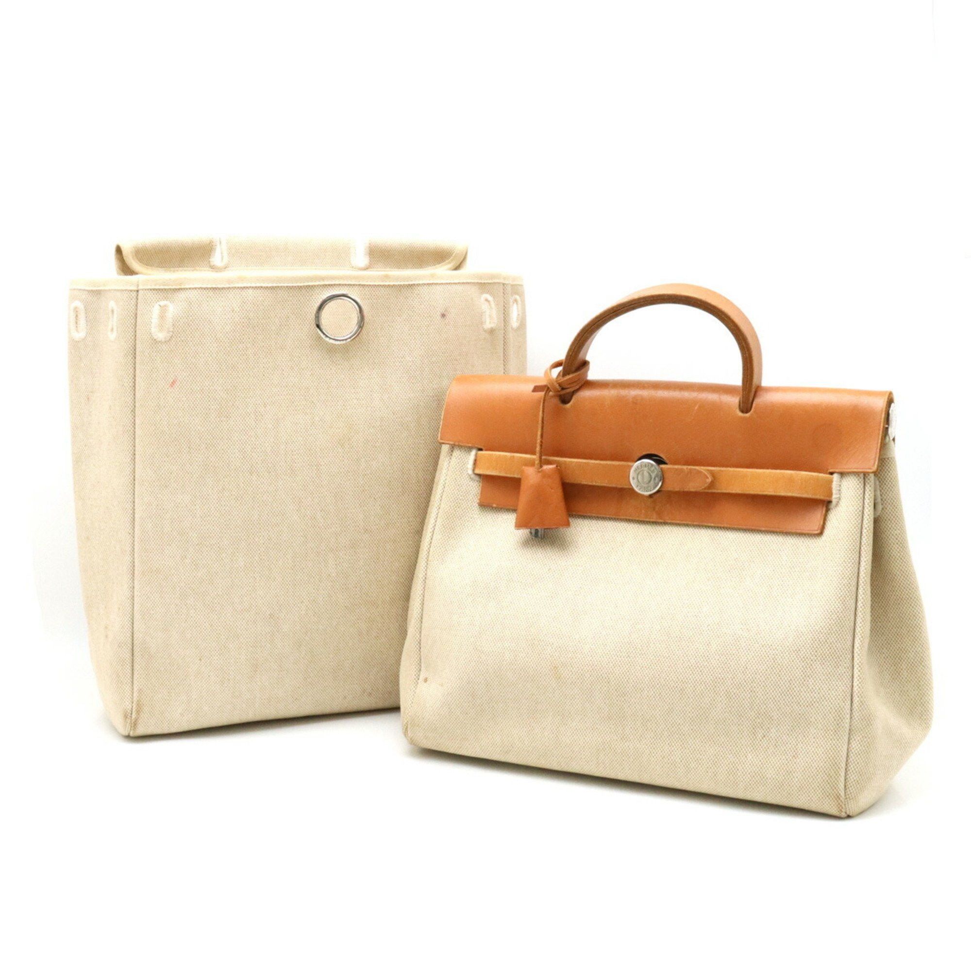 image of Hermes Ale Bag Ad Pm Rucksack Backpack Handbag Toile Ash Leather Beige Natural □D Stamp, Women's