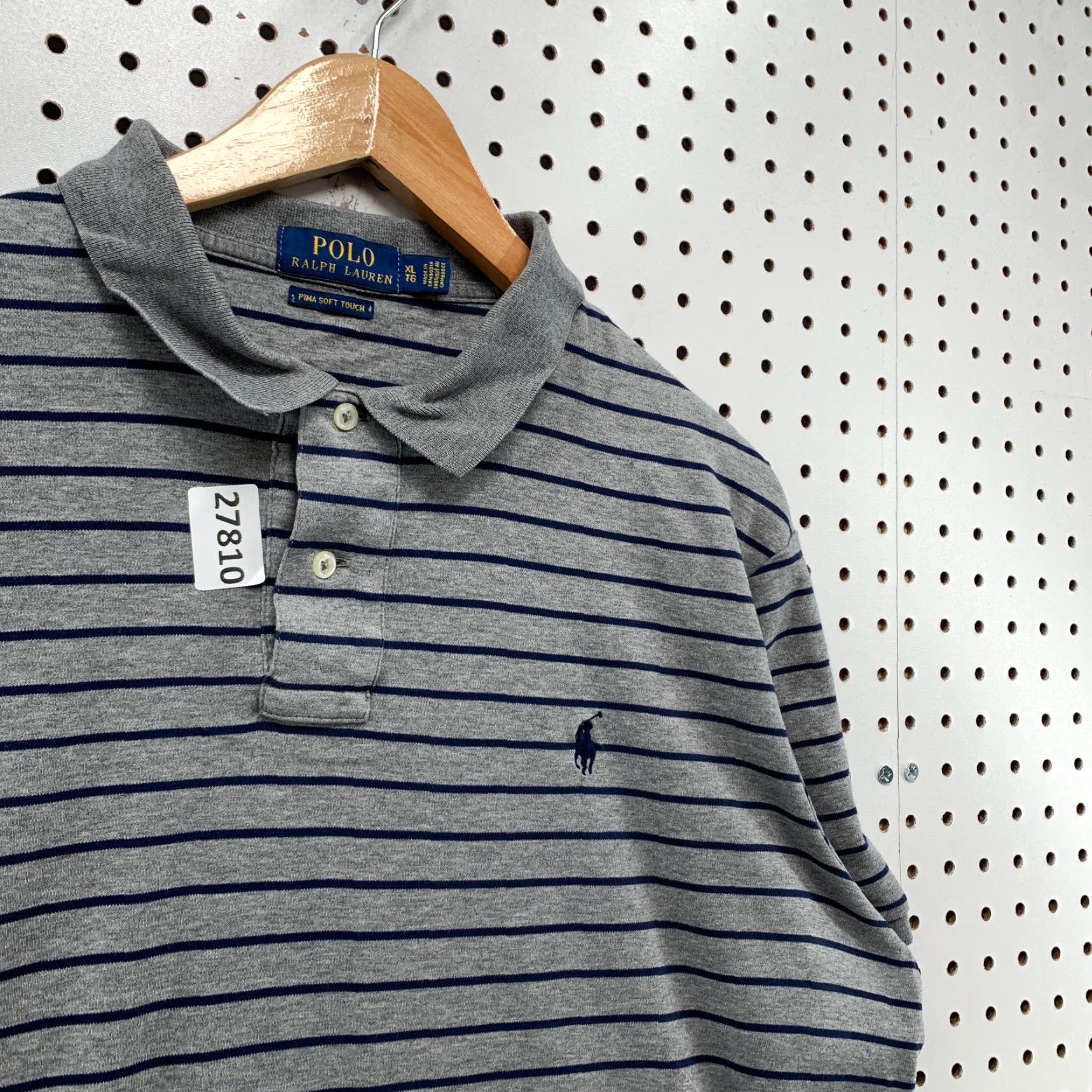 Polo Ralph Lauren Polo Ralph Lauren Collared Shirt Gray Black Striped Pony Pima Mens XL 25X27.5 Size US XL / EU 56 / 4 - 7 Thumbnail