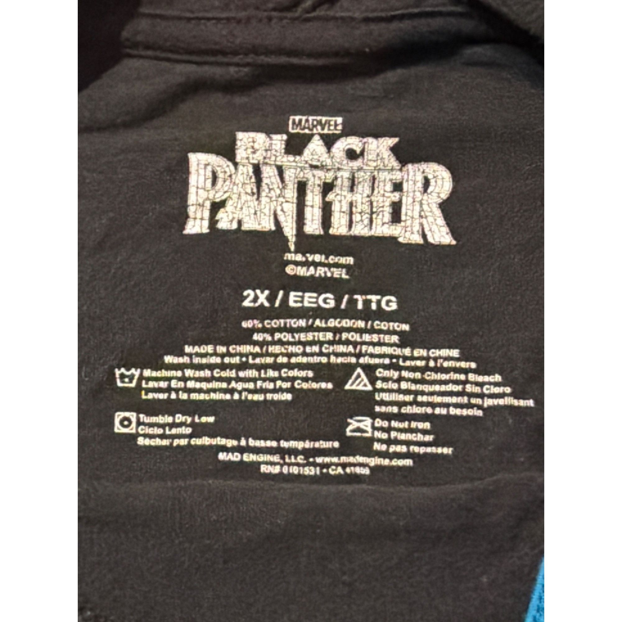 Marvel Comics Marvel Black Panther Graphic Hooded T Shirt Black Blue Hoodi Size US XXL / EU 58 / 5 - 4 Thumbnail
