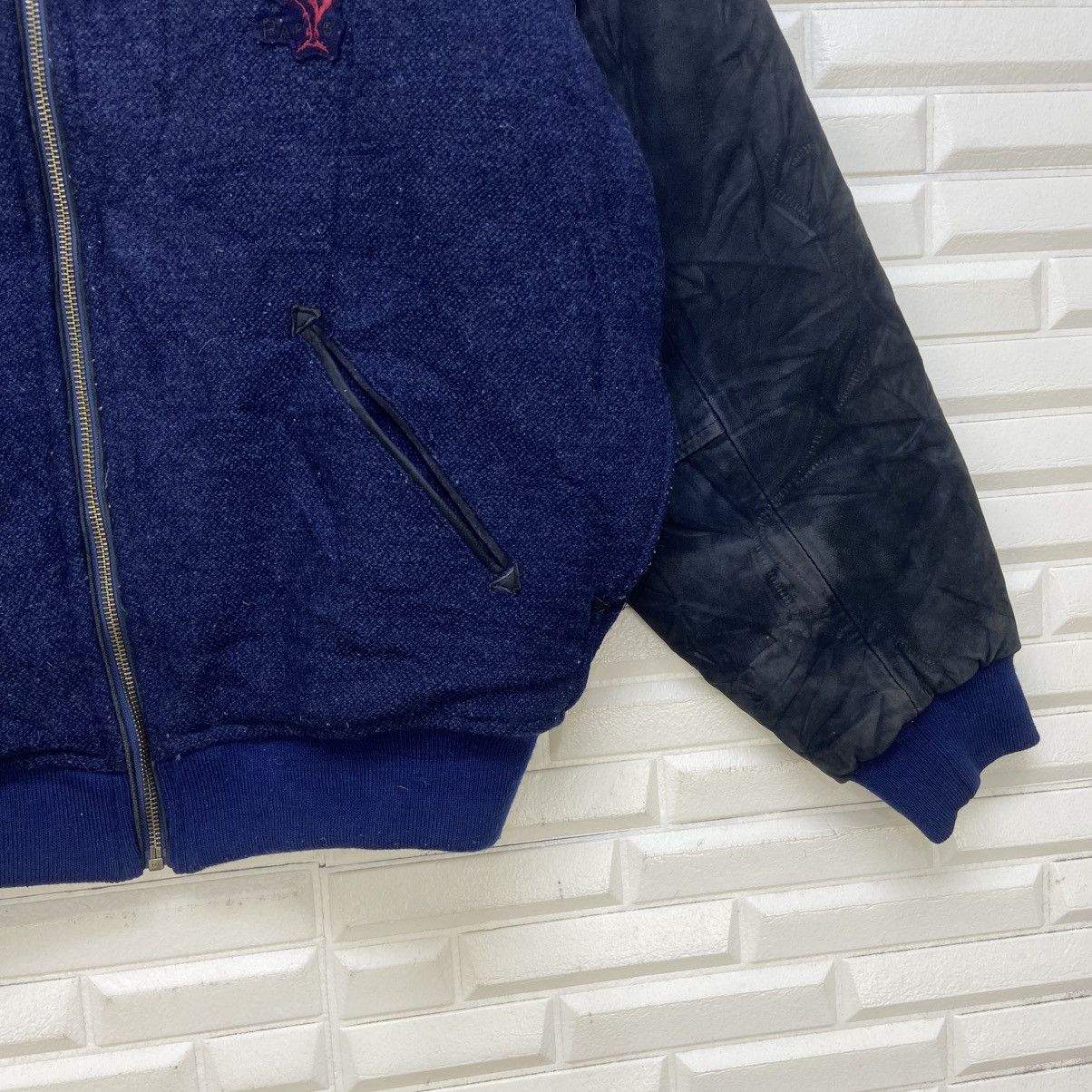 Japanese Brand Vintage 80s Papas Sport 35 Big Logo Sheepskin Sleeve Varsity Size US L / EU 52-54 / 3 - 6 Thumbnail