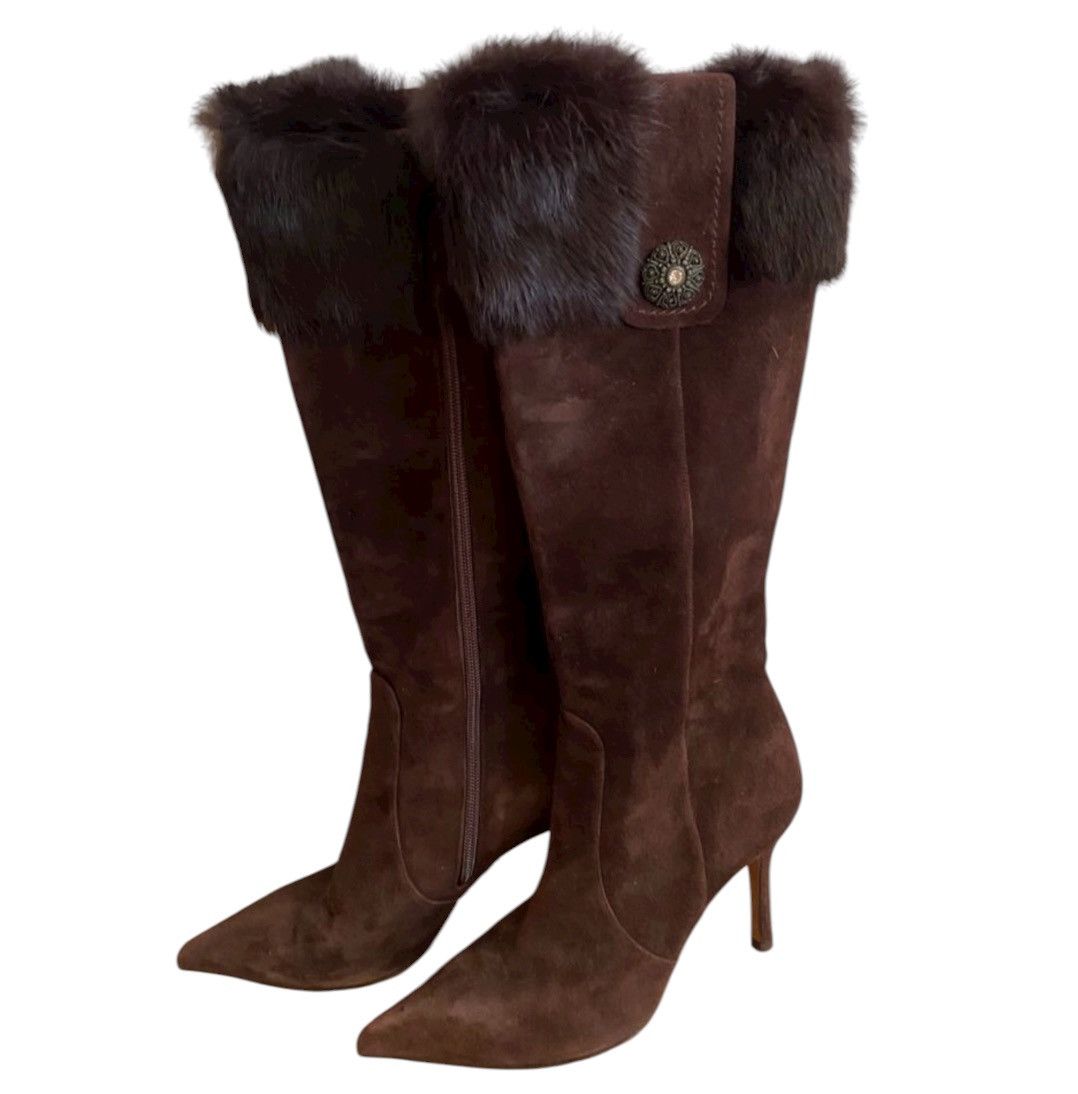 Balenciaga Brown Suede Fur-Trim Boots – Size 37