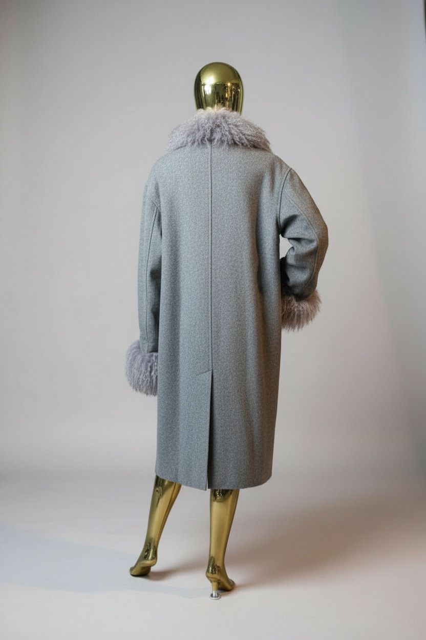 Other Custom-made Gray Long Coat with Real mongolian-fur Size US L / EU 52-54 / 3 - 4 Thumbnail