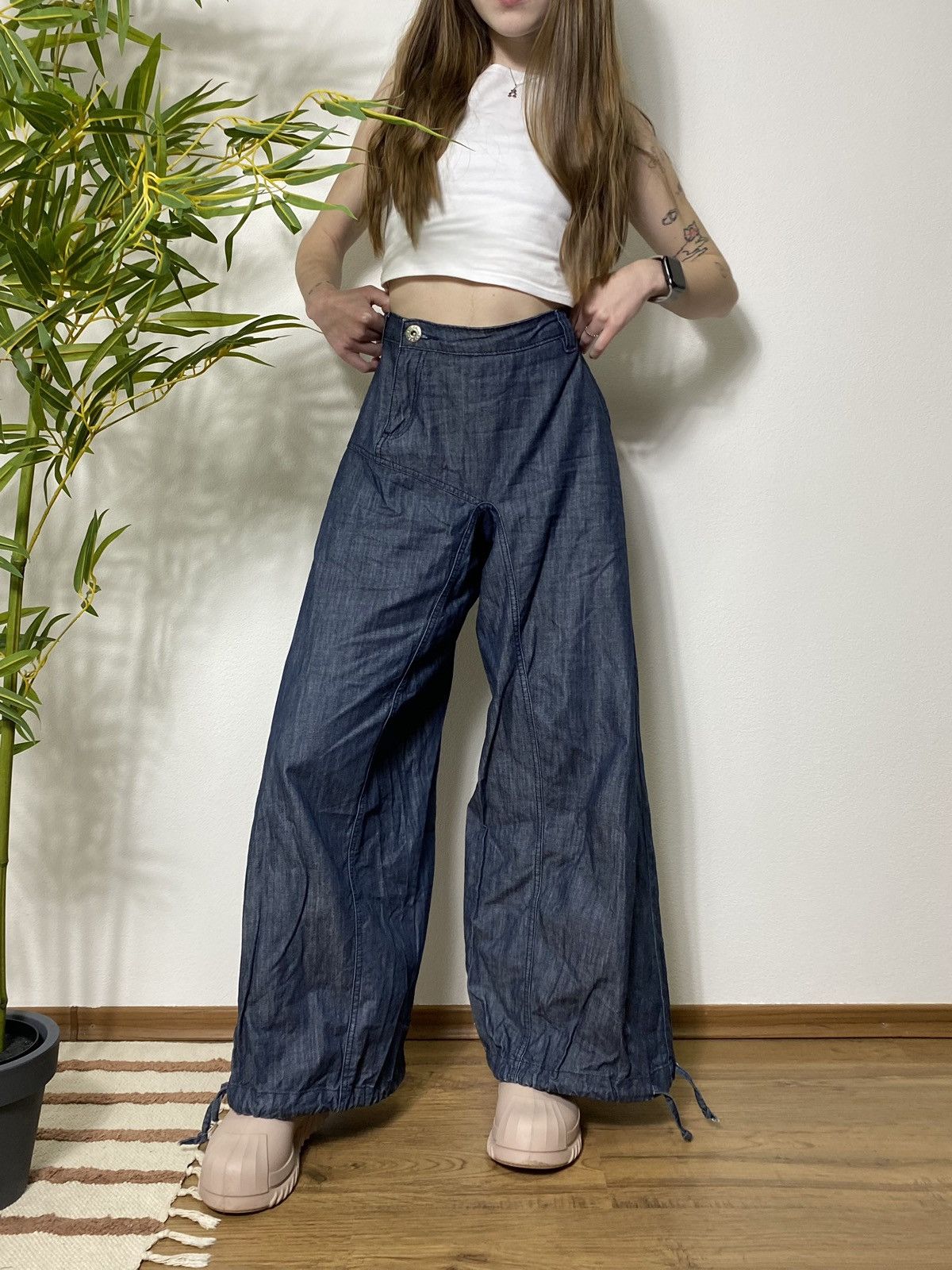 Vintage AVANT GARDE PARACHUTES DENIM TIE PANTS Size 26" / US 2 / IT 38 - 3 Thumbnail