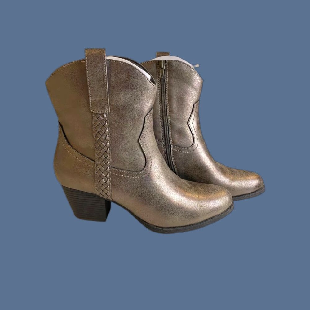 VINTAGE Frye & Co Boots Daxx Western Womens 10M Size Stacked Platinum Brown Vegan Leather Shoes
