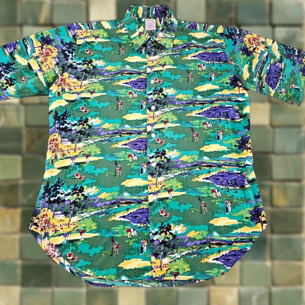 Brooks Brothers VINTAGE Brooks Brothers Shirt Mens Large Green Golf Print Camp Hawaiian Relax Button Up Size US L / EU 52-54 / 3 - 1 Thumbnail