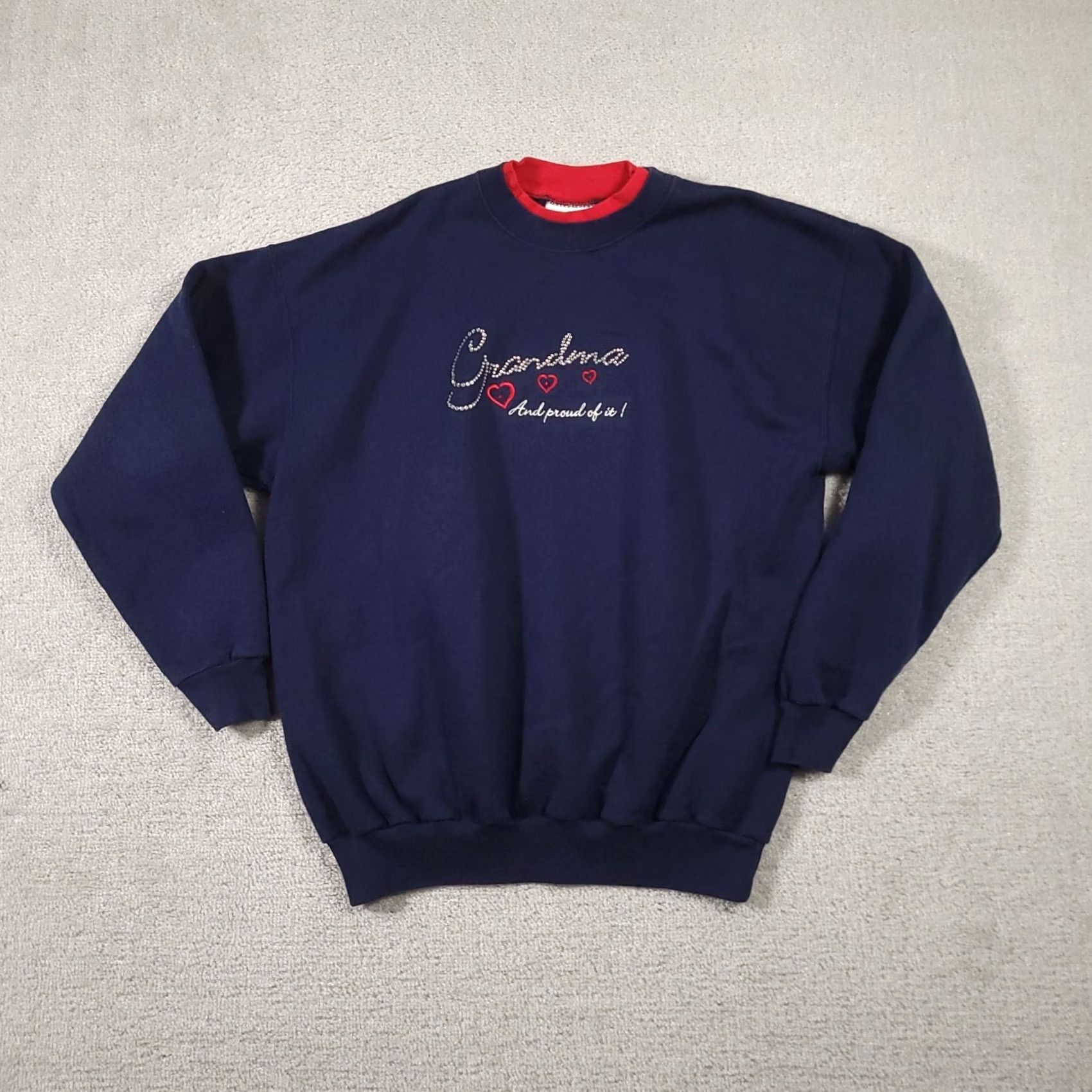 Vintage VINTAGE M&C Sportswear Grandma Sweater Embroidered Women’s Large Blue Pullover Crew Neck Knit - 90s Casual Regular Fit Sweatshirt (Womens) Size L / US 10 / IT 46 - 2 Thumbnail