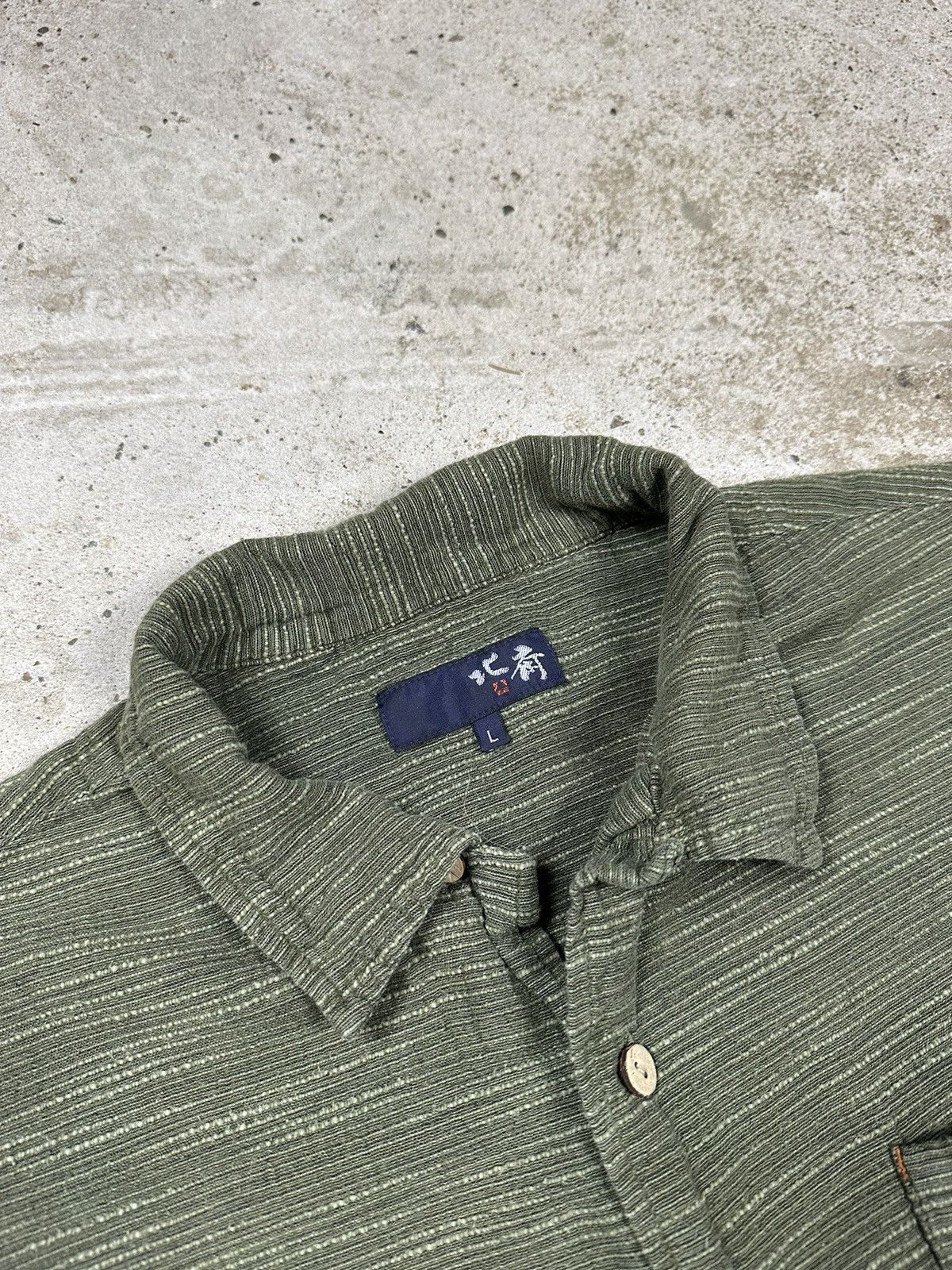 Japanese Brand × Vintage Vintage Y2K Japanese Khaki Striped Short Sleeve Shirt Size US M / EU 48-50 / 2 - 7 Thumbnail