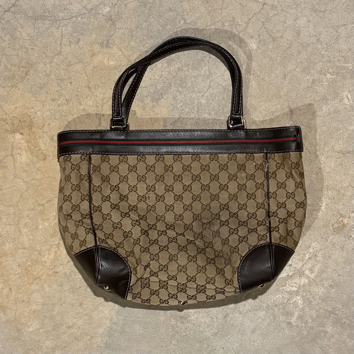 Gucci Vintage Gucci Mayfair Sherry Web Stripe GG Canvas Tote Bag Size ONE SIZE - 7 Thumbnail