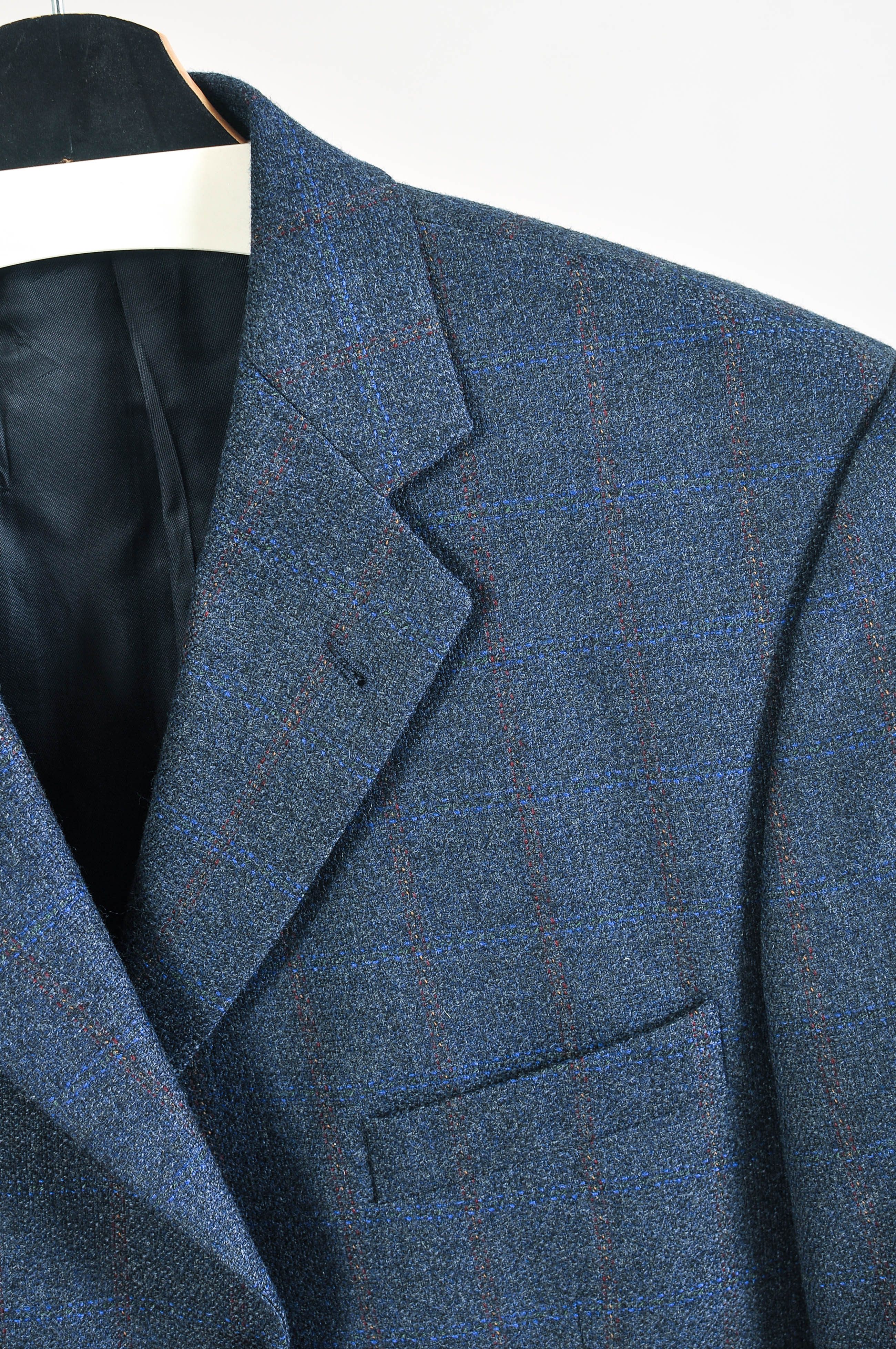 Other Vintage 80s Navy Checkered Wool Blazer Jacket by Licona Size 46R - 2 Thumbnail