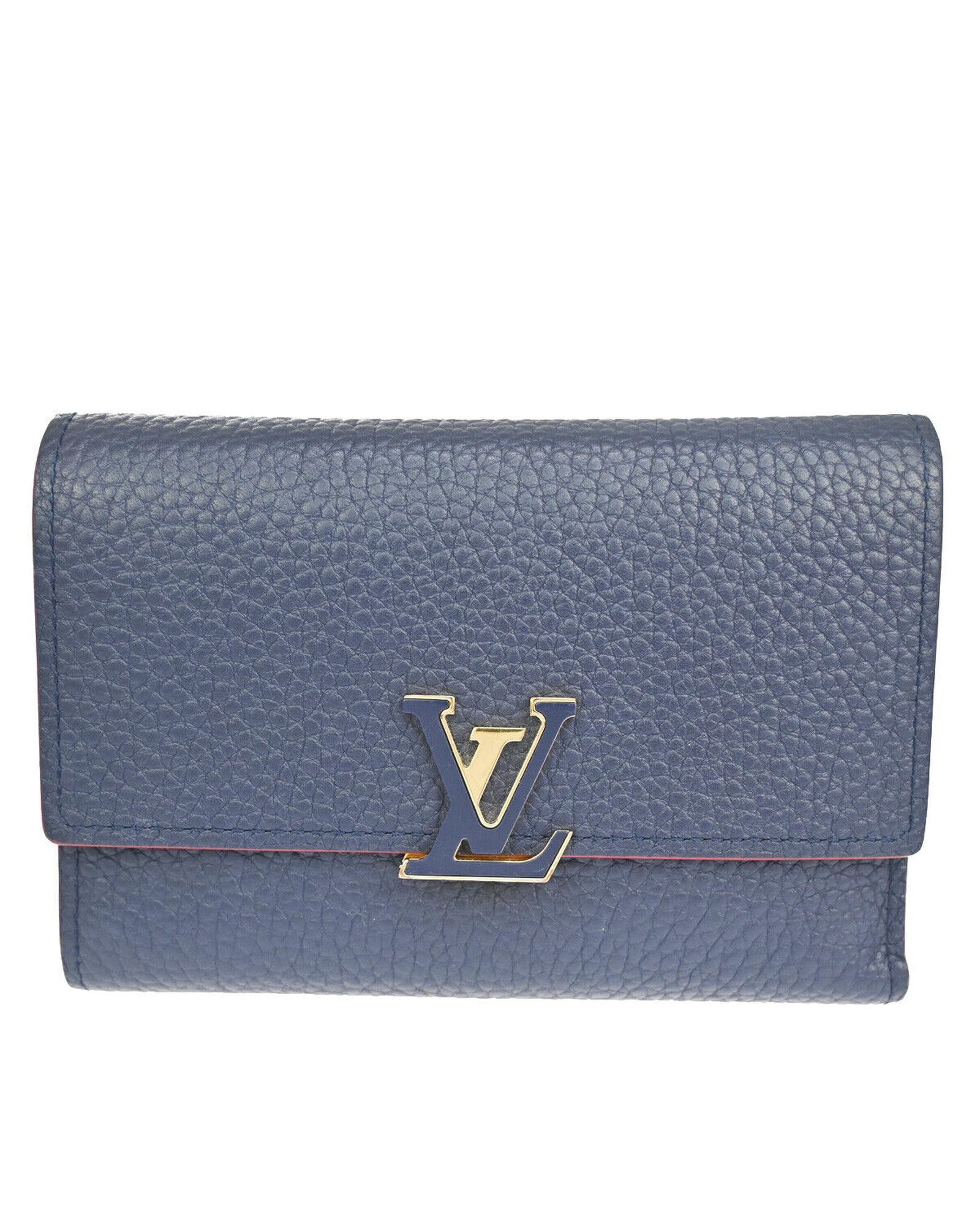 image of Louis Vuitton Refined Trifold Wallet In Navy Blue Leather, Women's